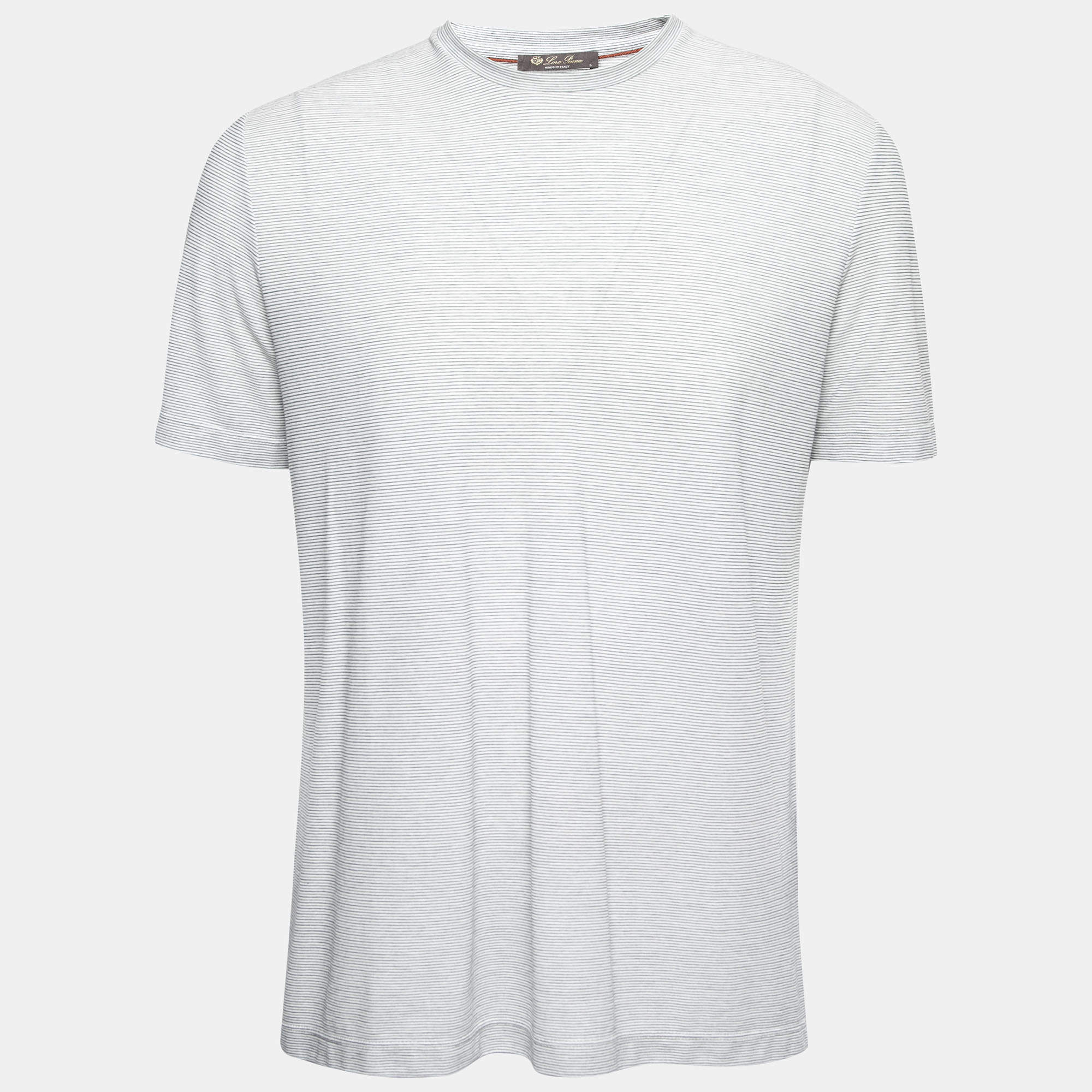 Pre Owned Loro Piana Black/White Striped Cotton Knit T-Shirt L