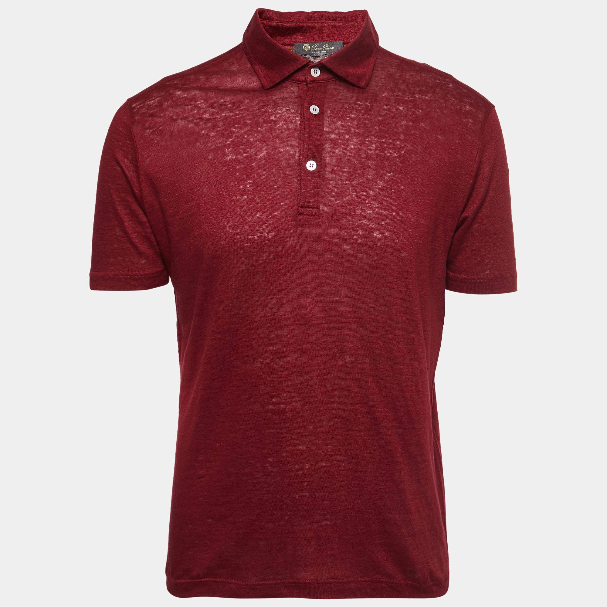 Pre Owned Loro Piana Maroon Linen Polo T-Shirt L