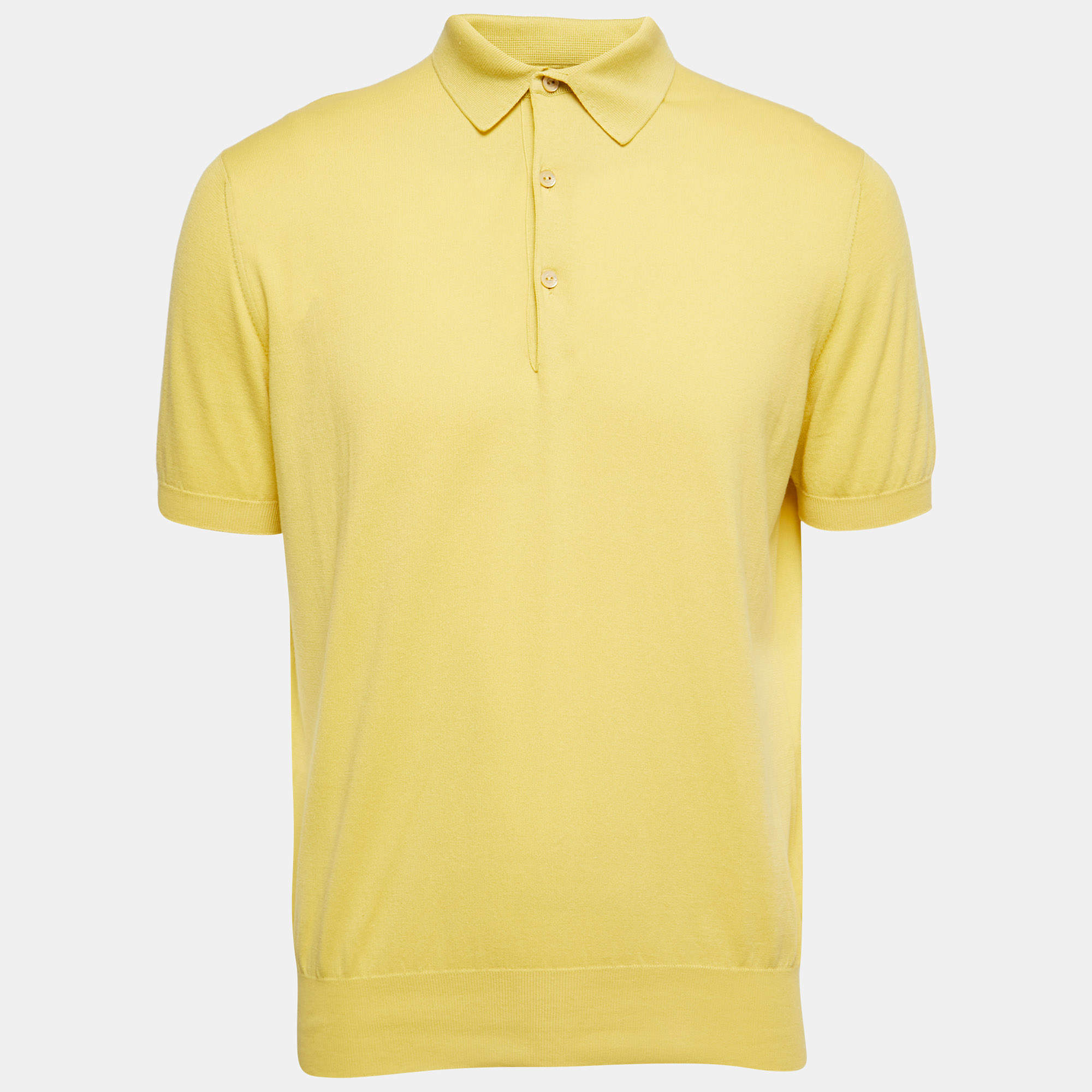 Pre Owned Loro Piana Yellow Cotton Knit Polo T-Shirt M