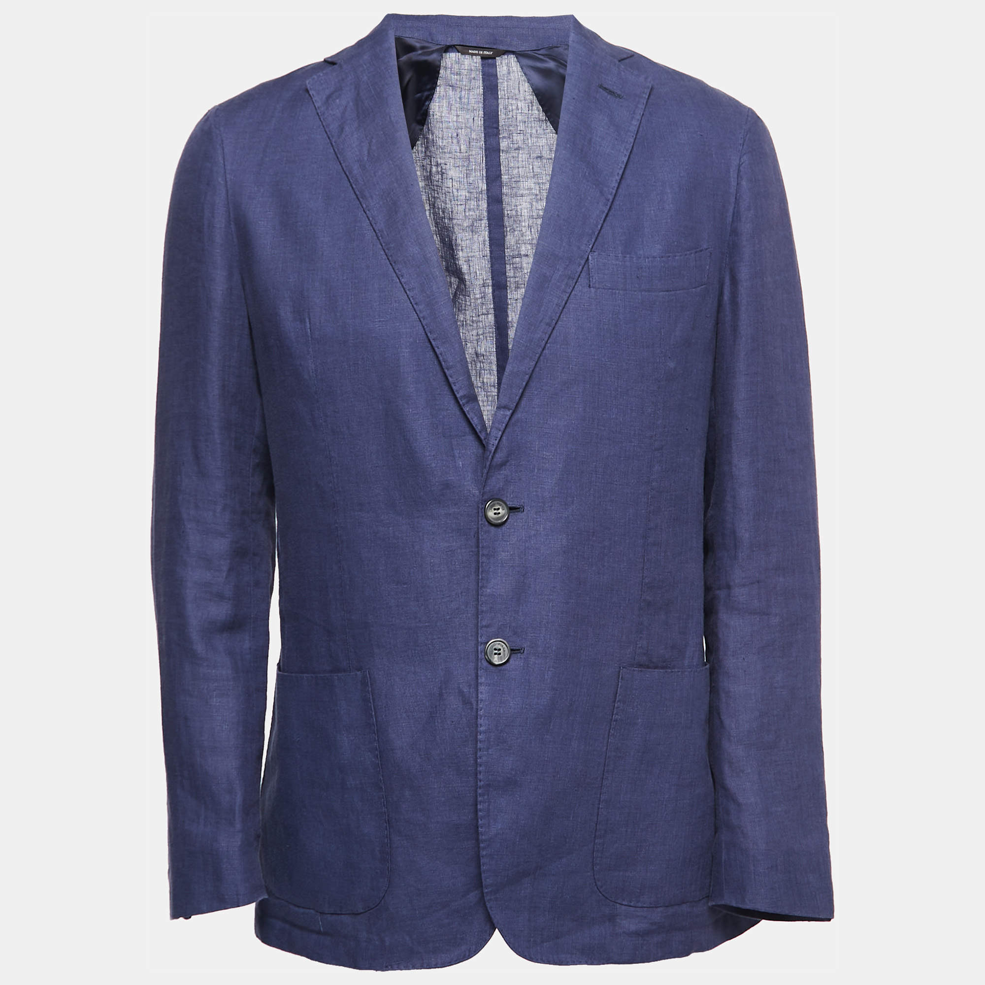 Pre Owned Loro Piana Navy Blue Linen Two-Button Blazer L