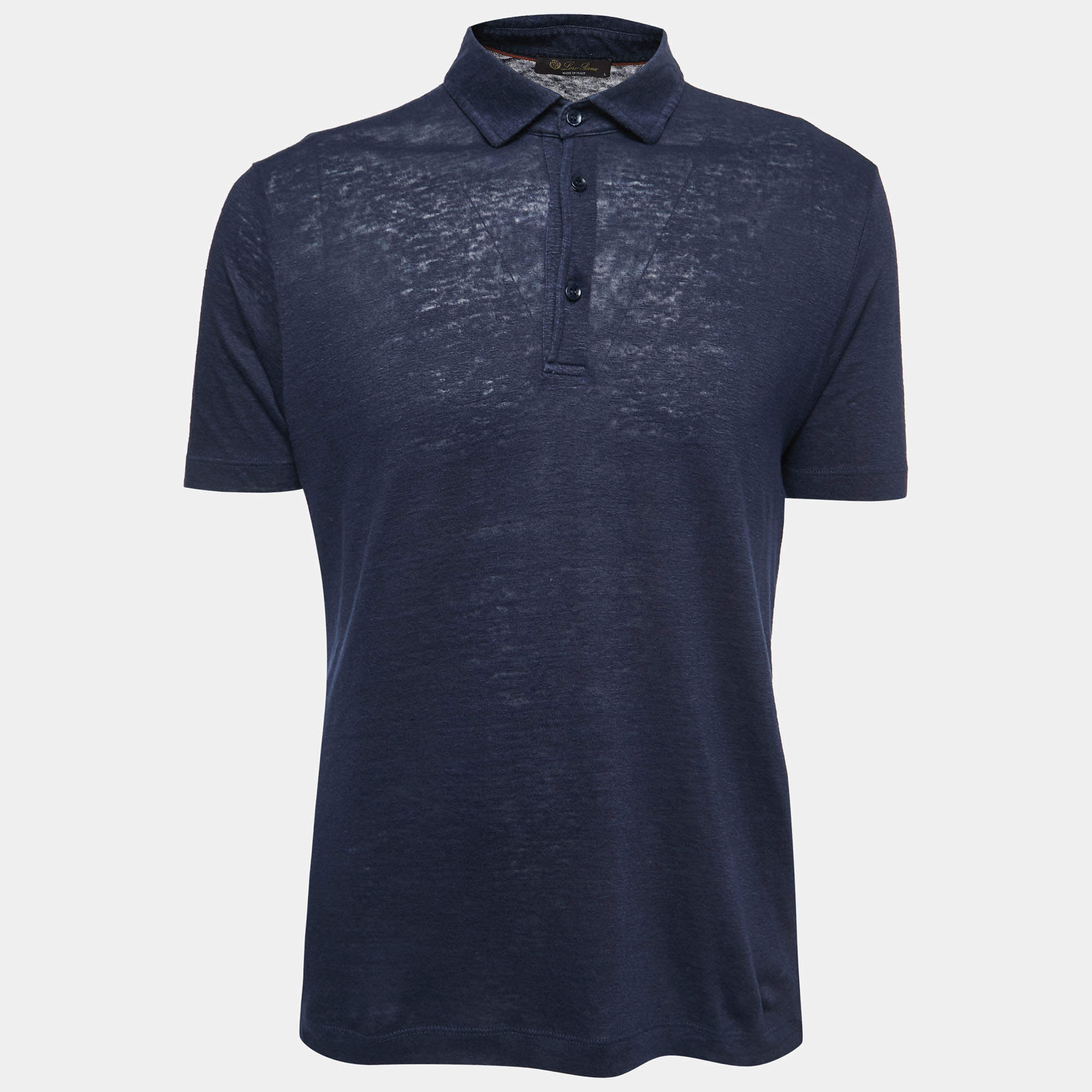 Pre Owned Loro Piana Navy Blue Linen Knit Polo T-Shirt L