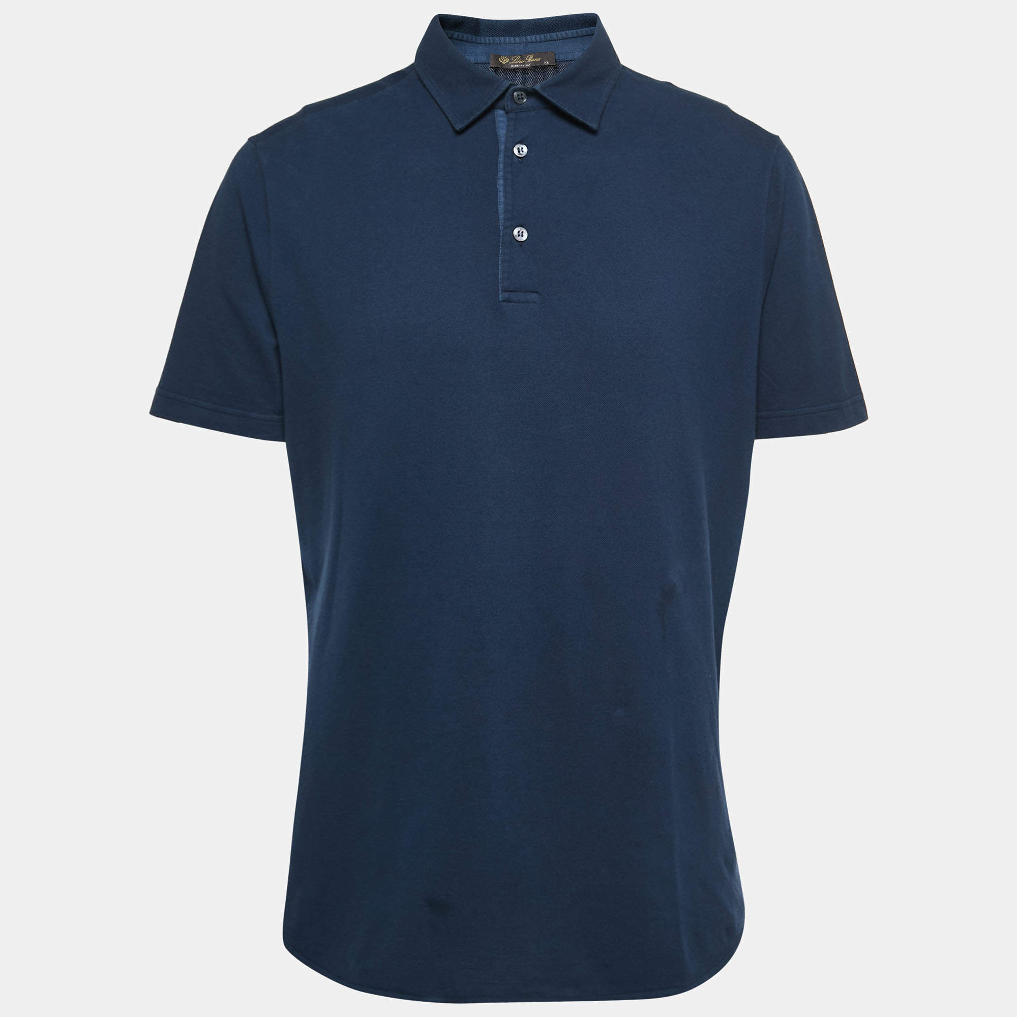 Pre Owned Loro Piana Navy Blue Cotton Pique Short Sleeve Polo T-Shirt XL