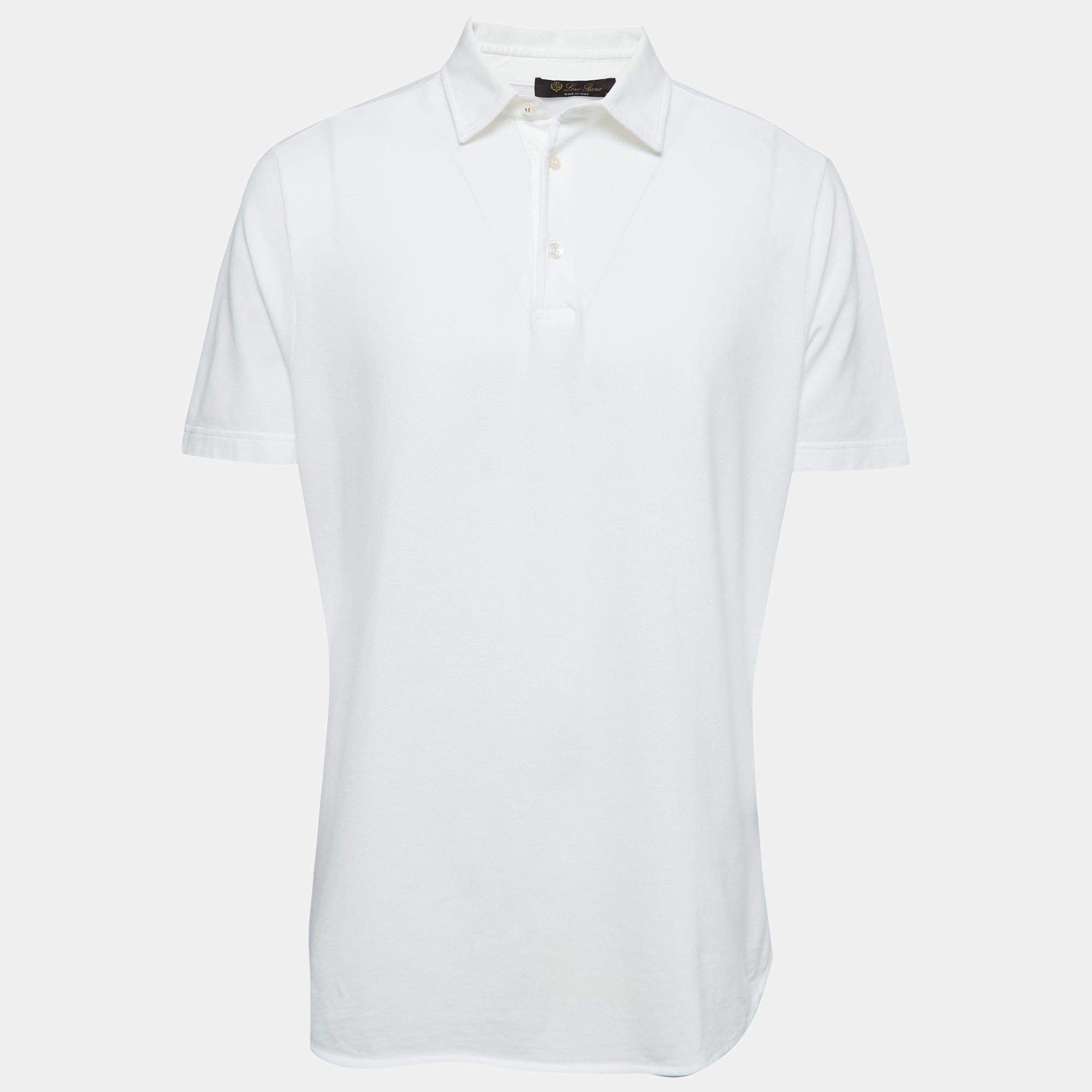 Loro Piana White Cotton Pique Short Sleeve Polo T-Shirt XL
