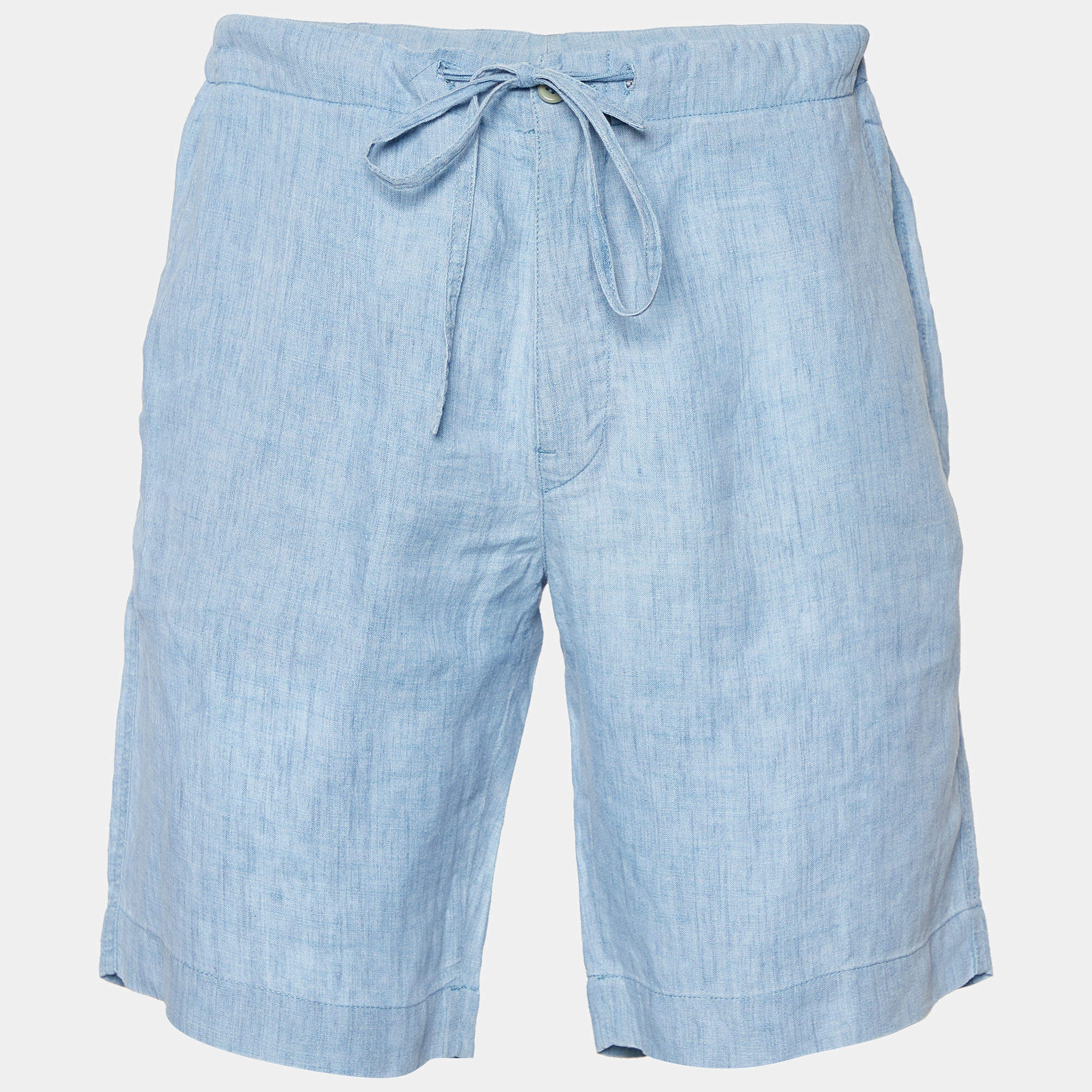 Pre Owned Loro Piana Blue Linen Drawstring Detail Shorts XL
