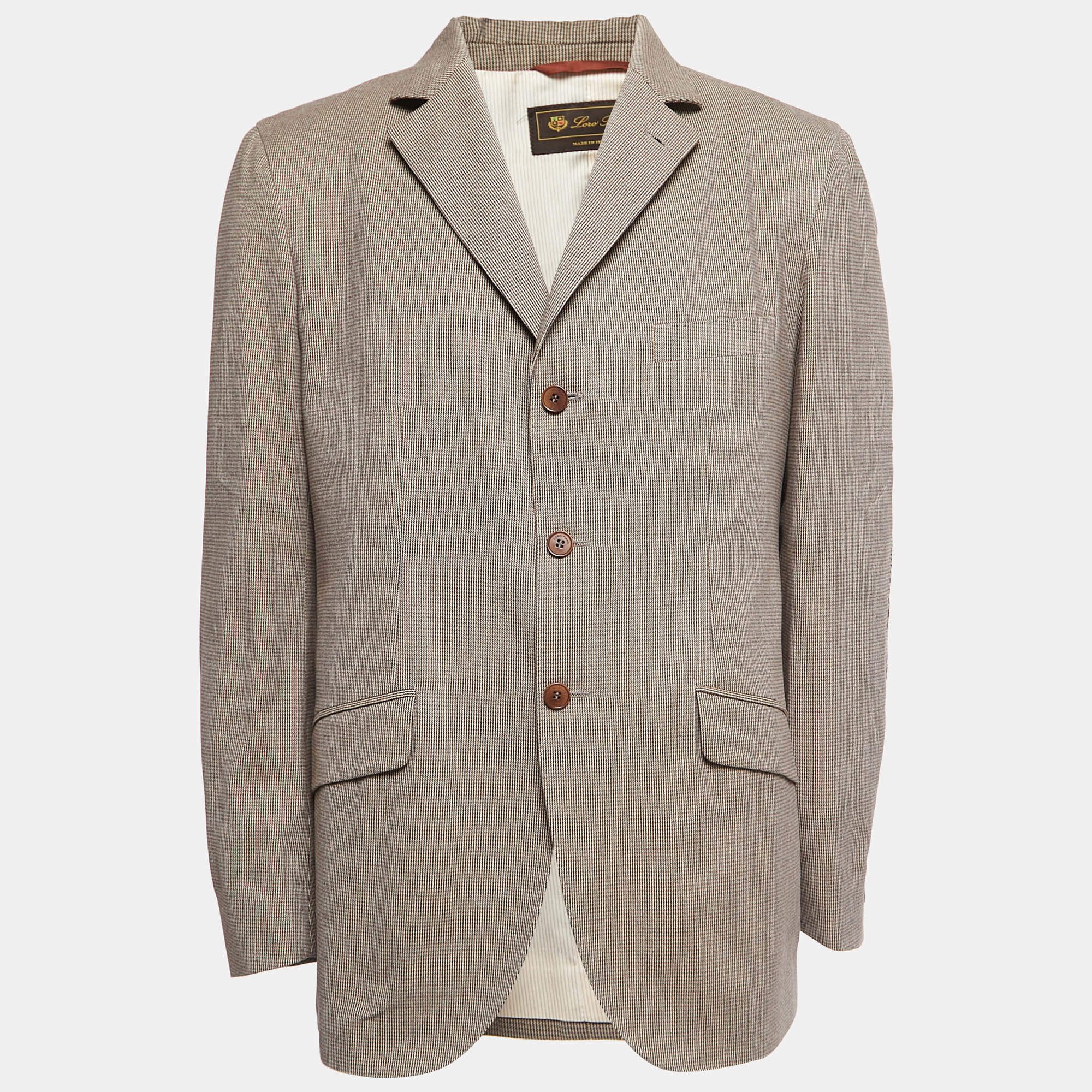 Pre Owned Loro Piana Beige Patterned Cotton Single Breasted Blazer XL