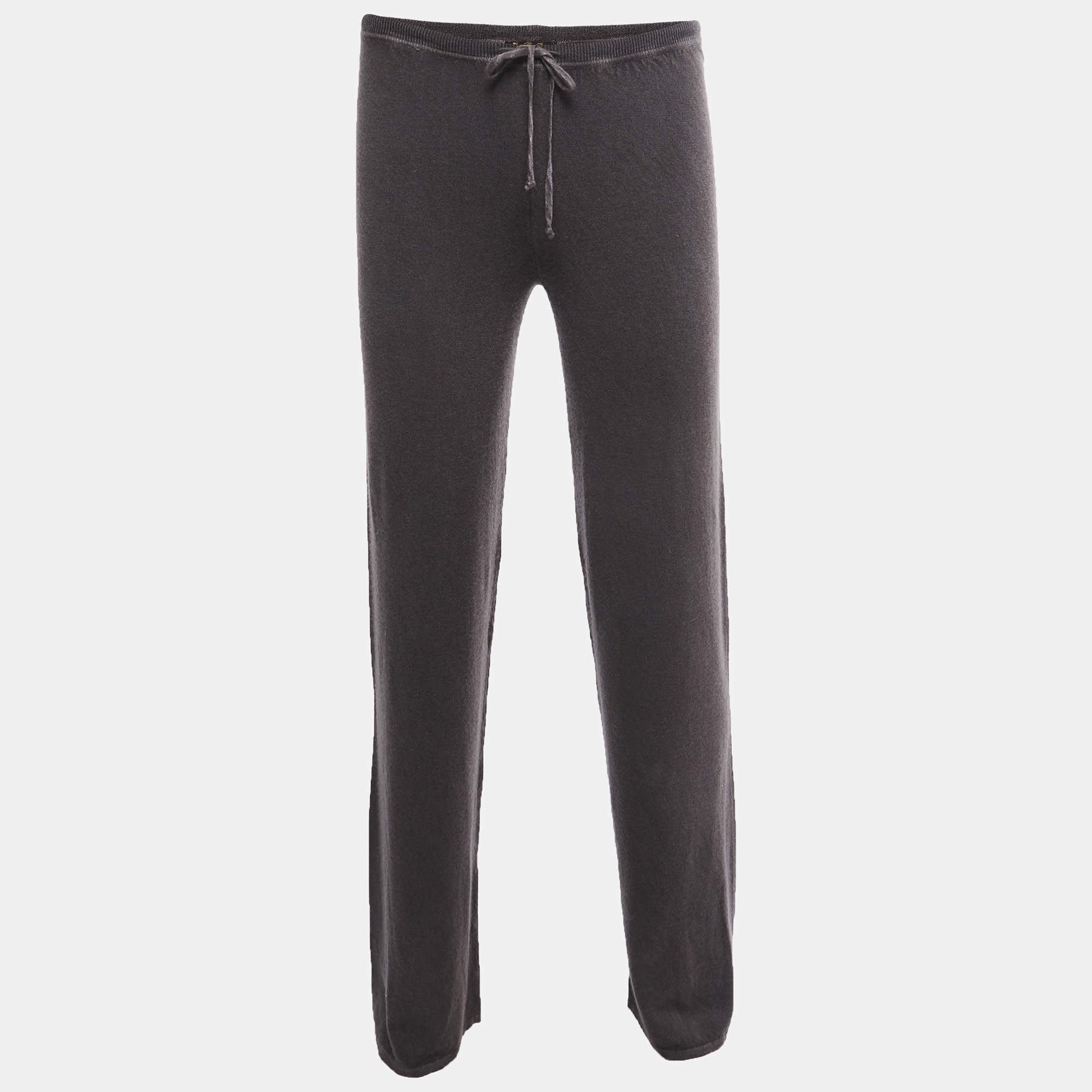 Pre Owned Loro Piana Grey Cashmere Knit Wide-Leg Pants S