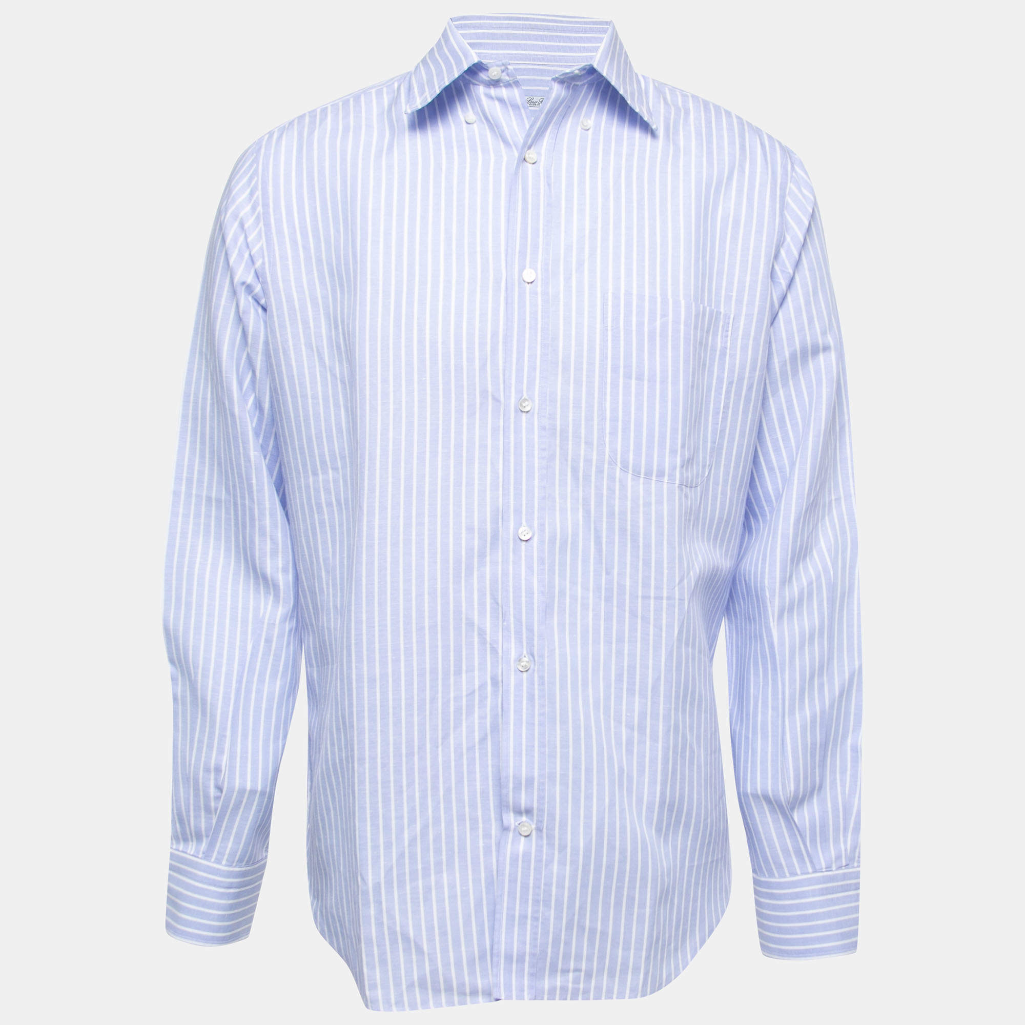 Pre Owned Loro Piana Blue Striped Cotton Blend Button Down Full Sleeve Shirt M