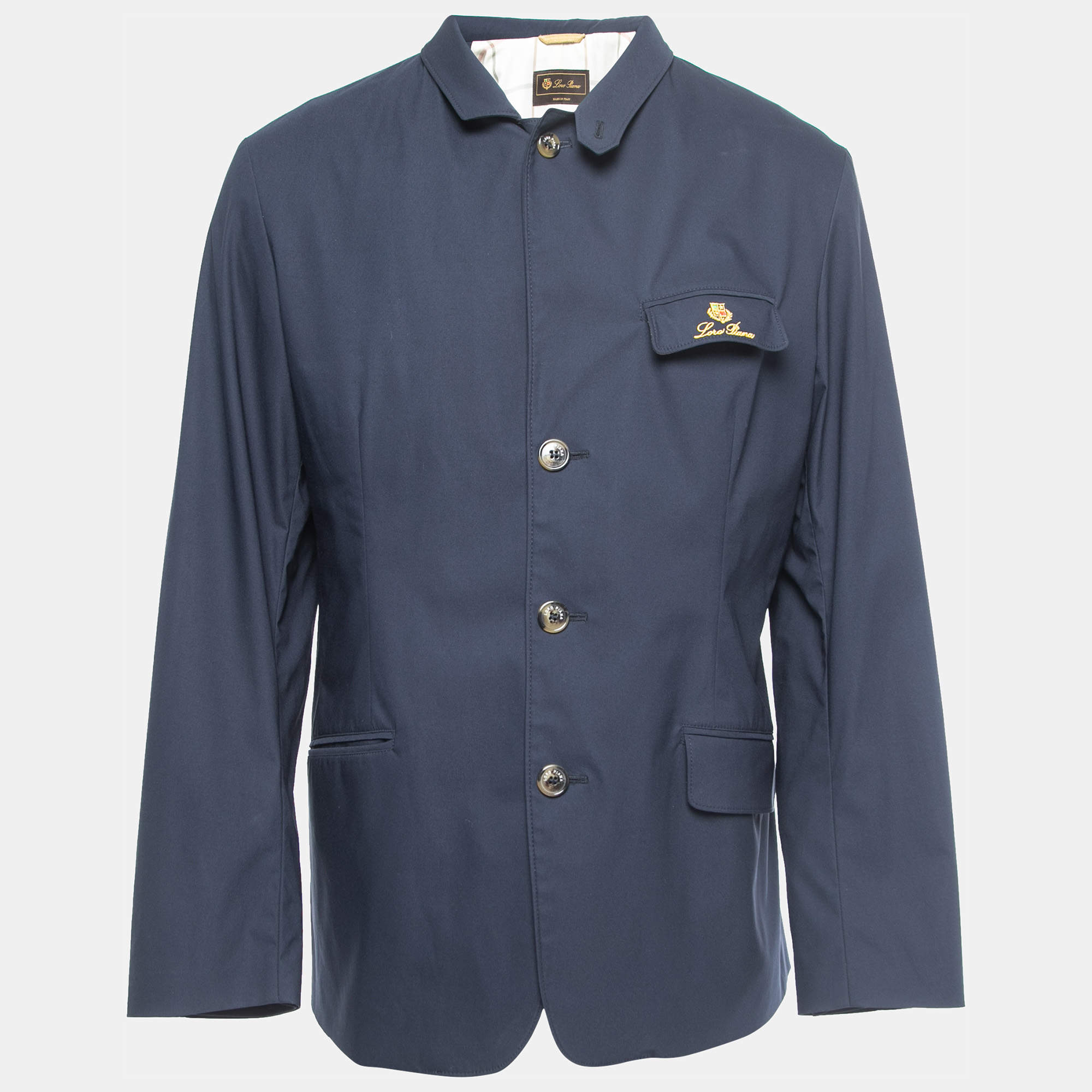 Pre Owned Loro Piana Navy Blue Nylon Single-Breasted Jacket L