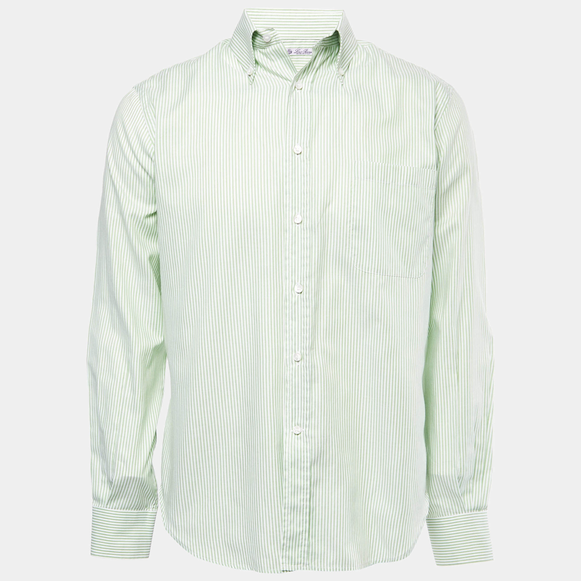 Pre Owned Loro Piana Green Striped Cotton Button Down Shirt L