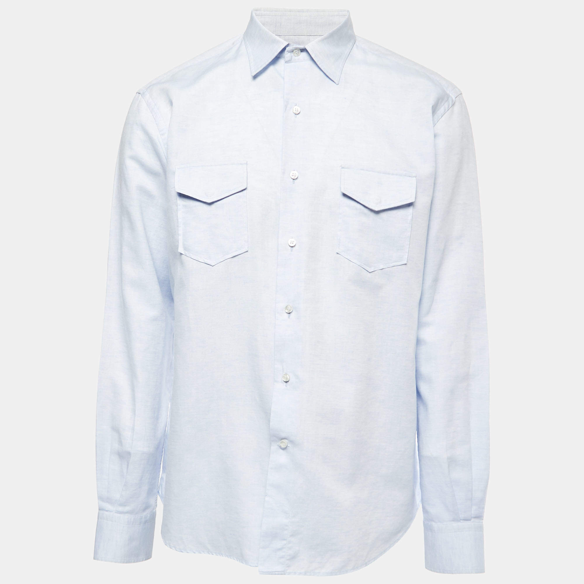 Pre Owned Loro Piana Light Blue Cotton & Linen Buttoned Shirt L