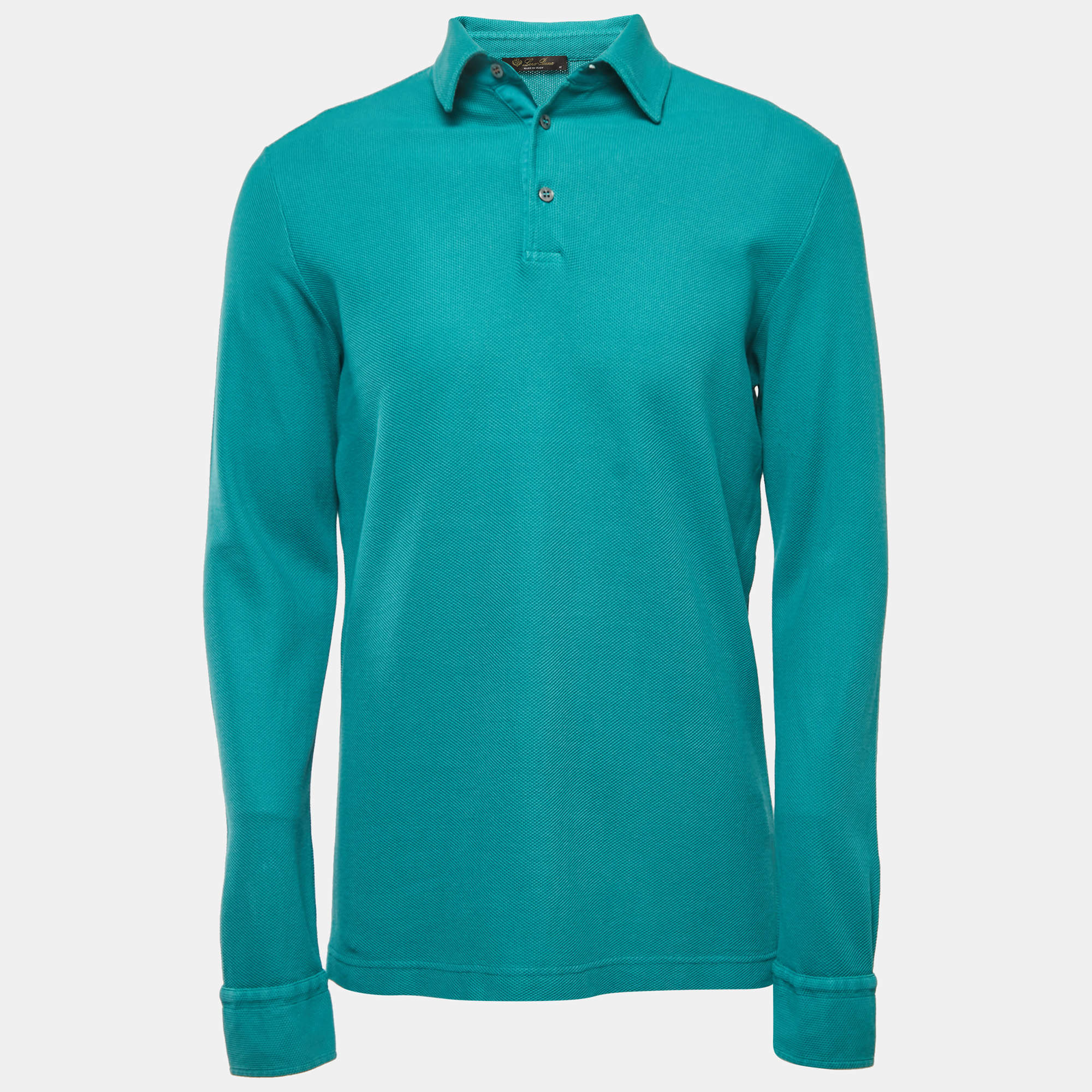 Pre Owned Loro Piana Blue Cotton Long Sleeve Polo T-Shirt M