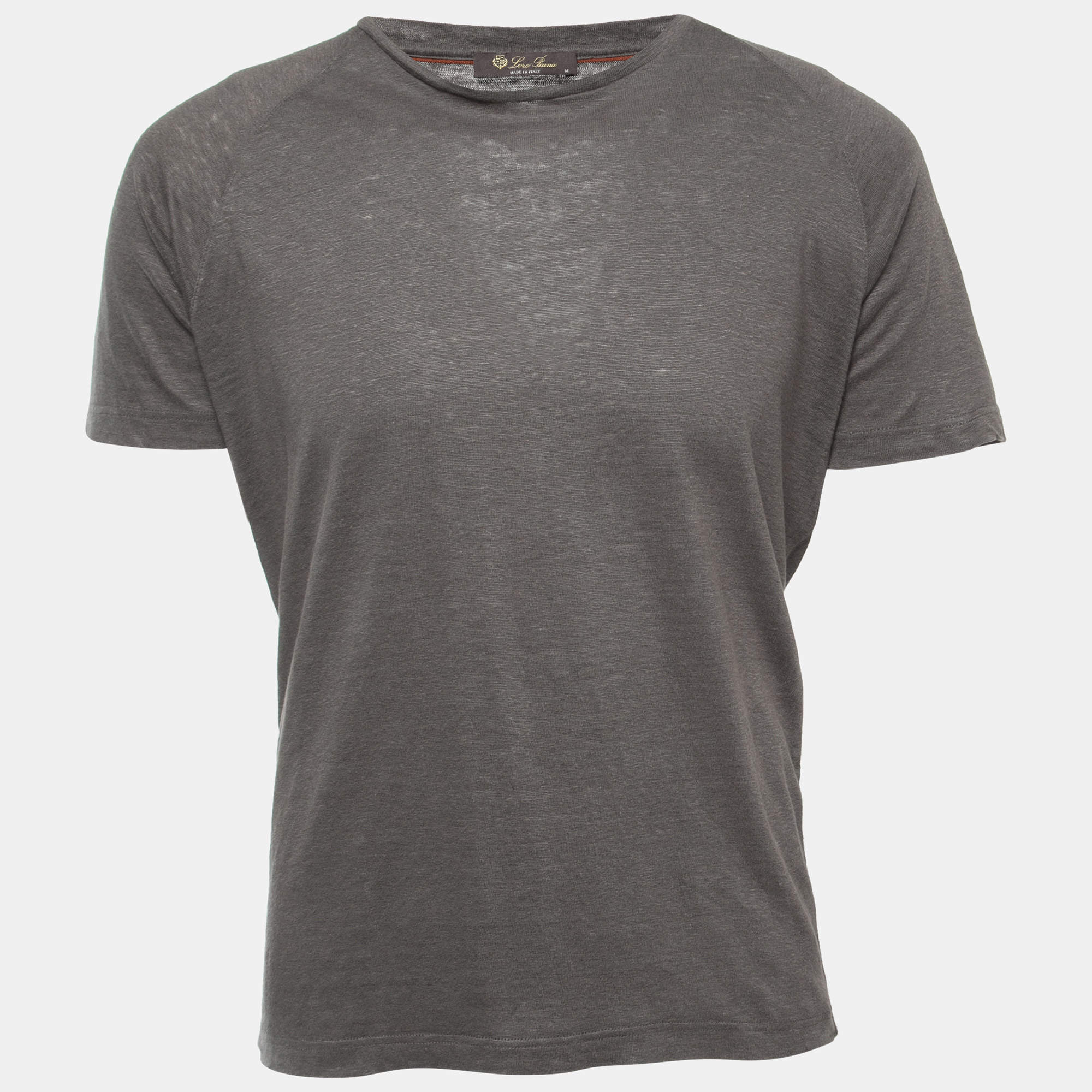 Pre Owned Loro Piana Grey Linen Half Sleeve T-Shirt M