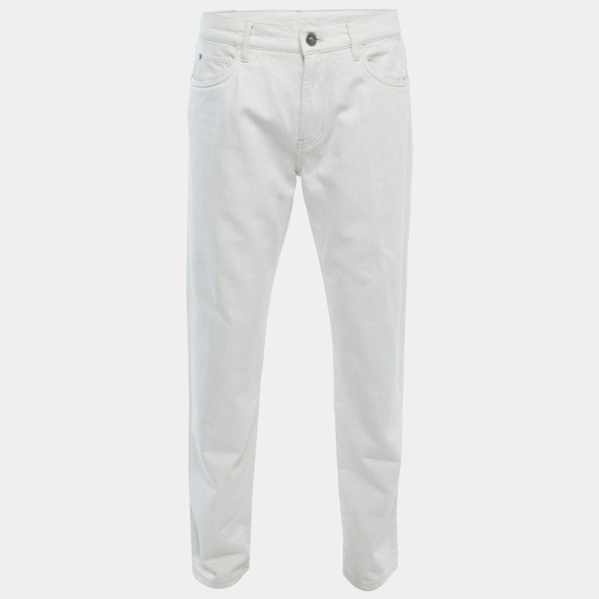 Pre Owned Loro Piana White Denim Jeans XL Waist 36"