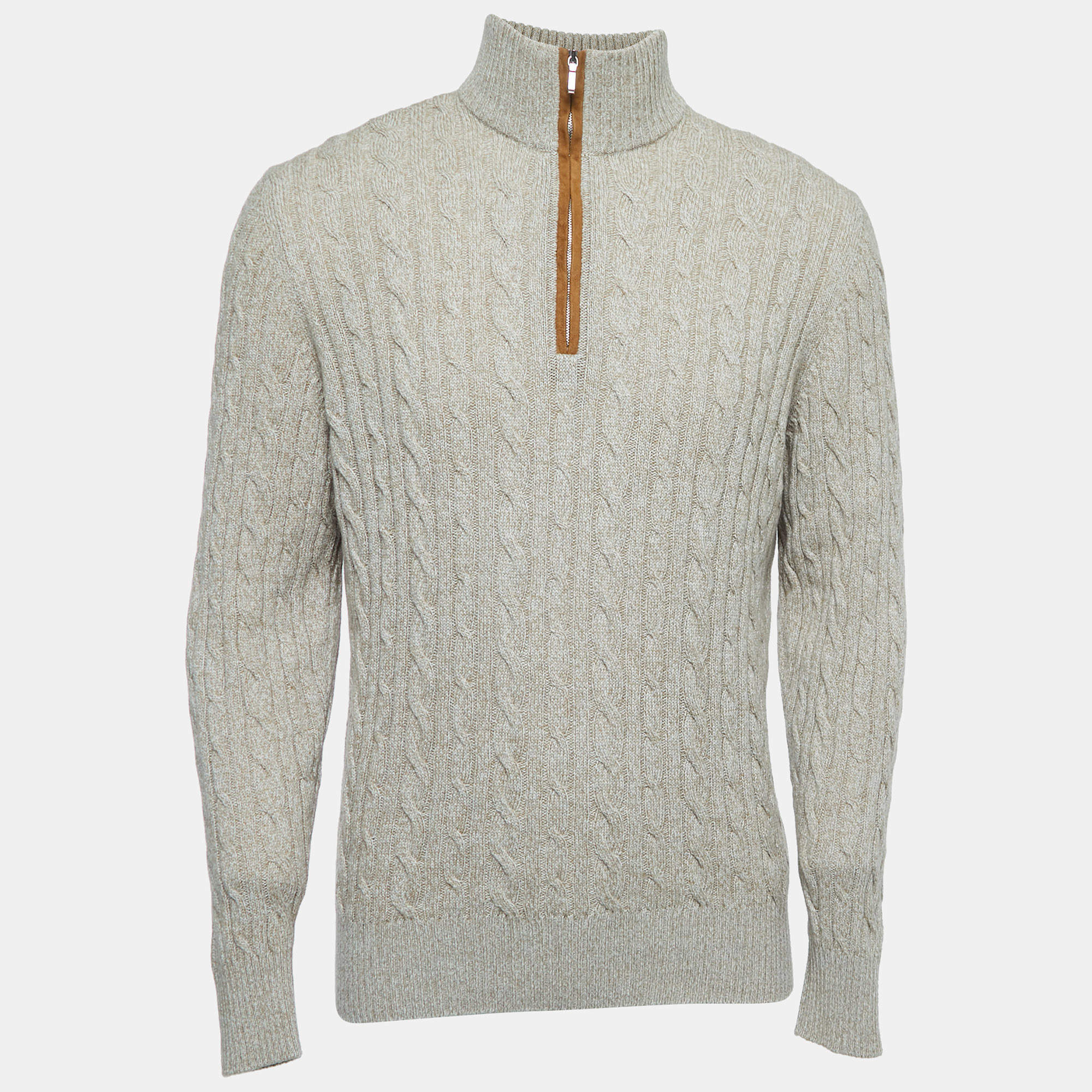 Pre Owned Loro Piana Brown Baby Cashmere Zip-Up Sweater XL