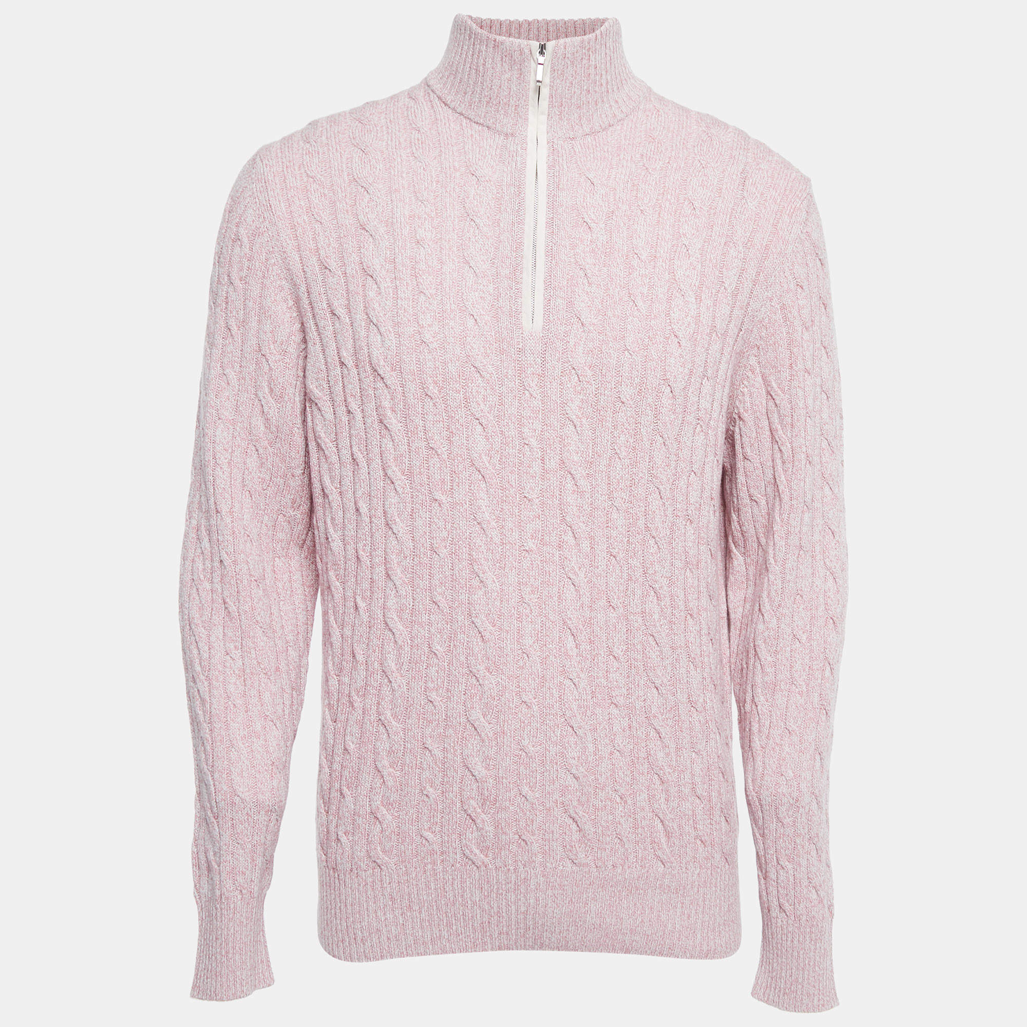 Pre Owned Loro Piana Pink Baby Cashmere Zip-Up Sweater XL