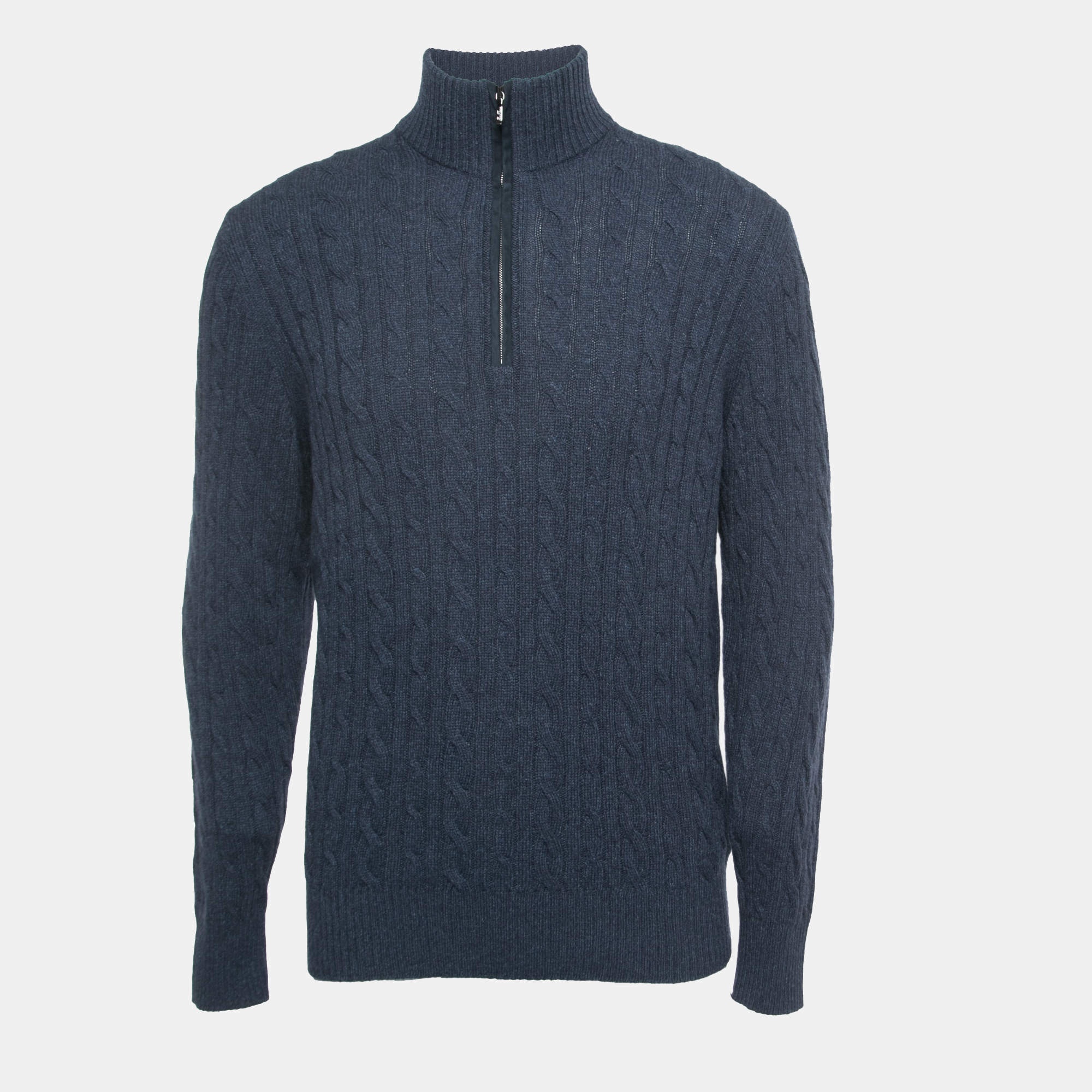 Pre Owned Loro Piana Navy Blue Baby Cashmere Zip-Up Sweater XL