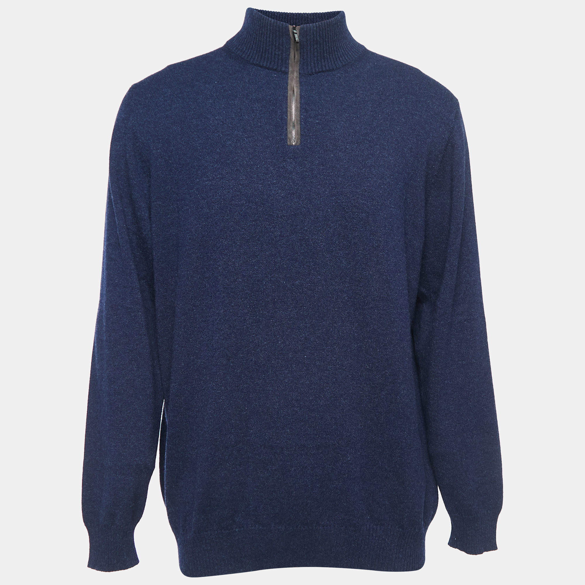 Pre Owned Loro Piana Navy Blue Cashmere High Neck Sweater 4XL  