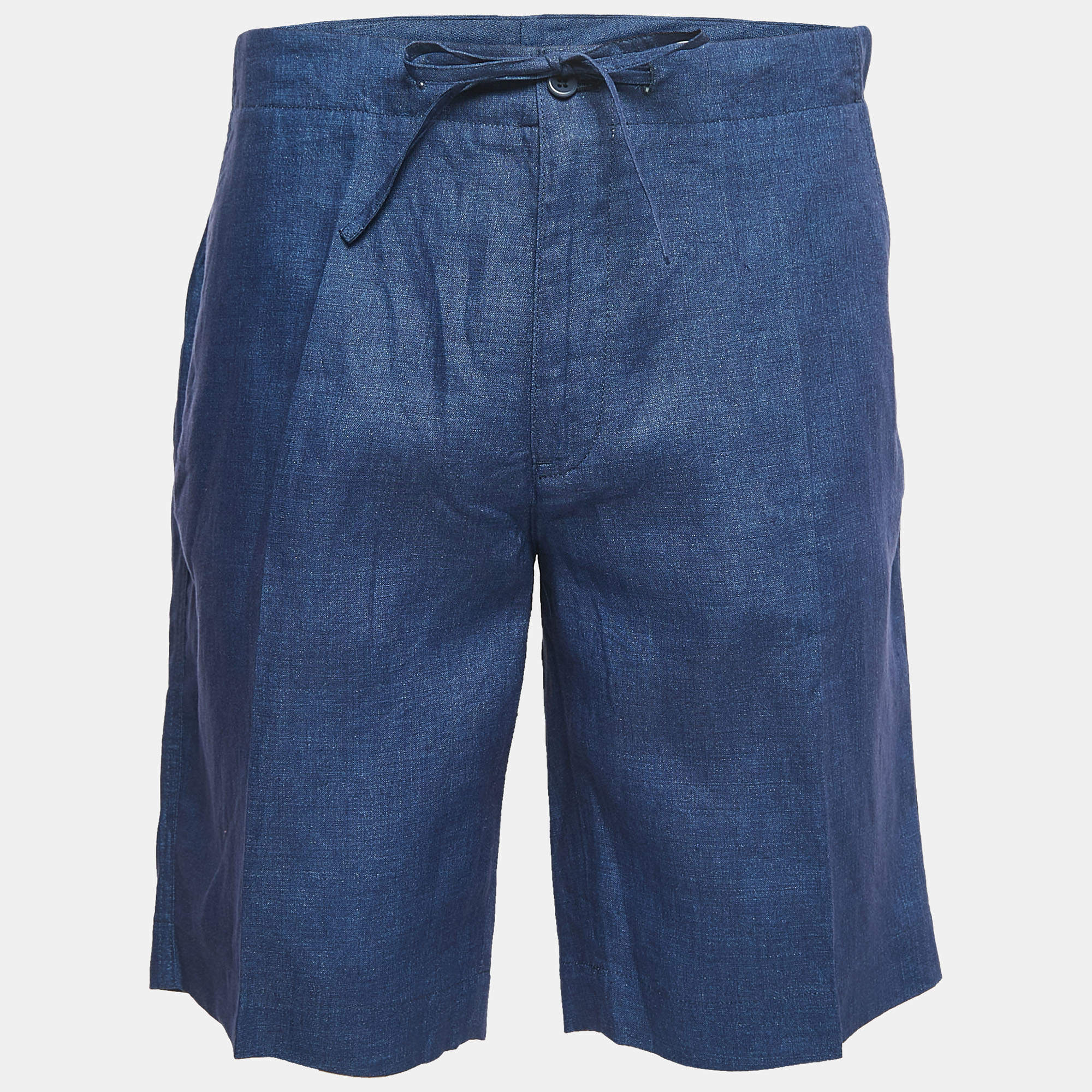 Pre Owned Loro Piana Blue Linen Drawstring Shorts XL