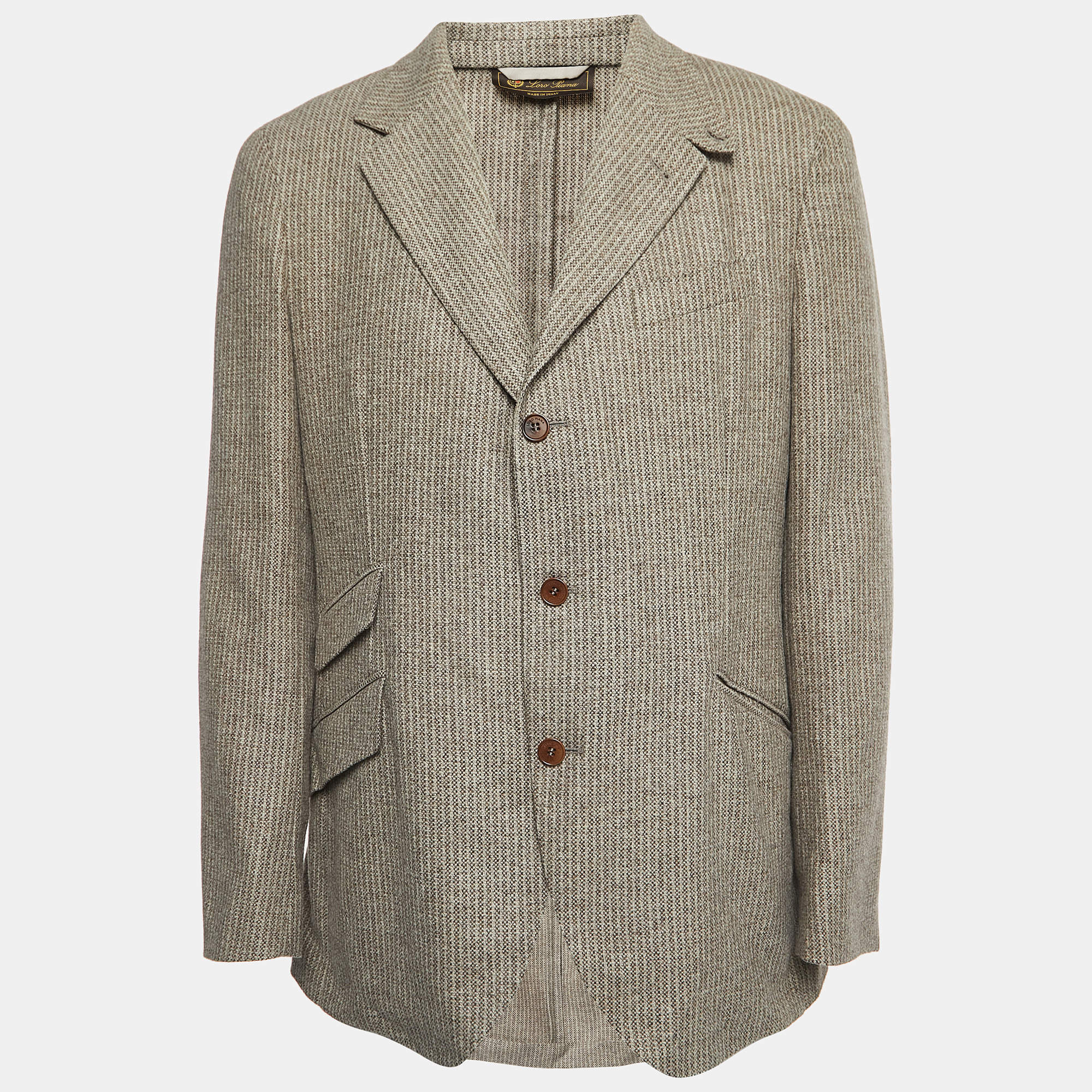 Pre Owned Loro Piana Beige Patterned Wool Blend Single Breasted Blazer XL