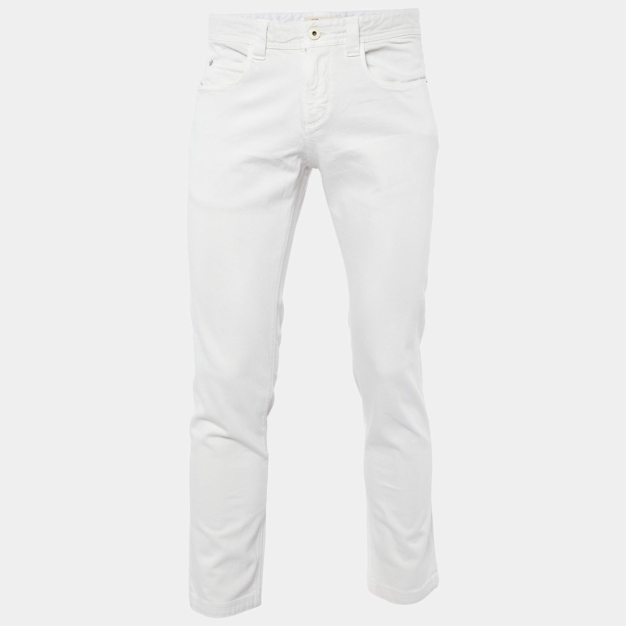 Pre Owned Loro Piana Light Beige Cotton Slim Fit Trousers M