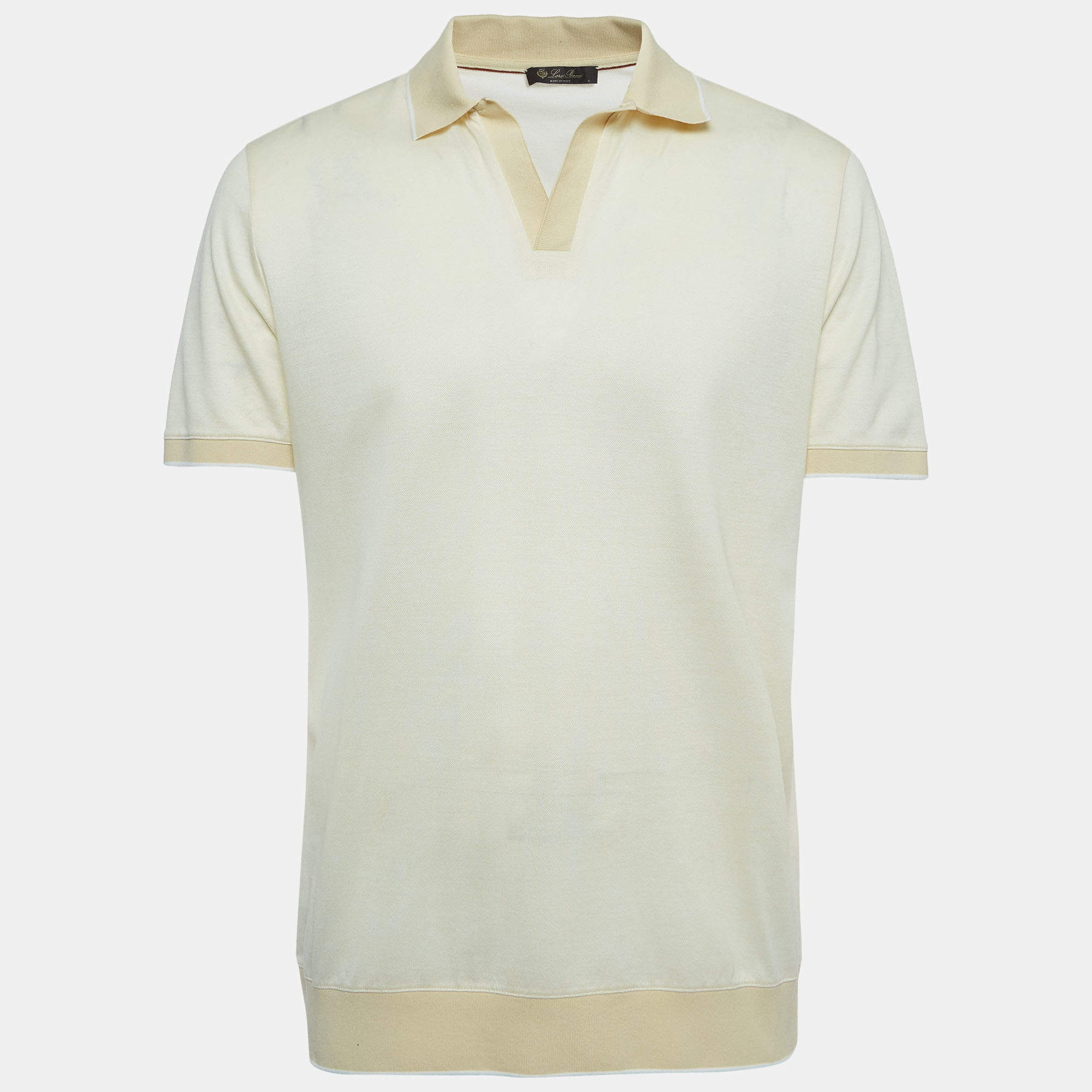 Pre Owned Loro Piana Light Yellow Cotton Polo T-Shirt L