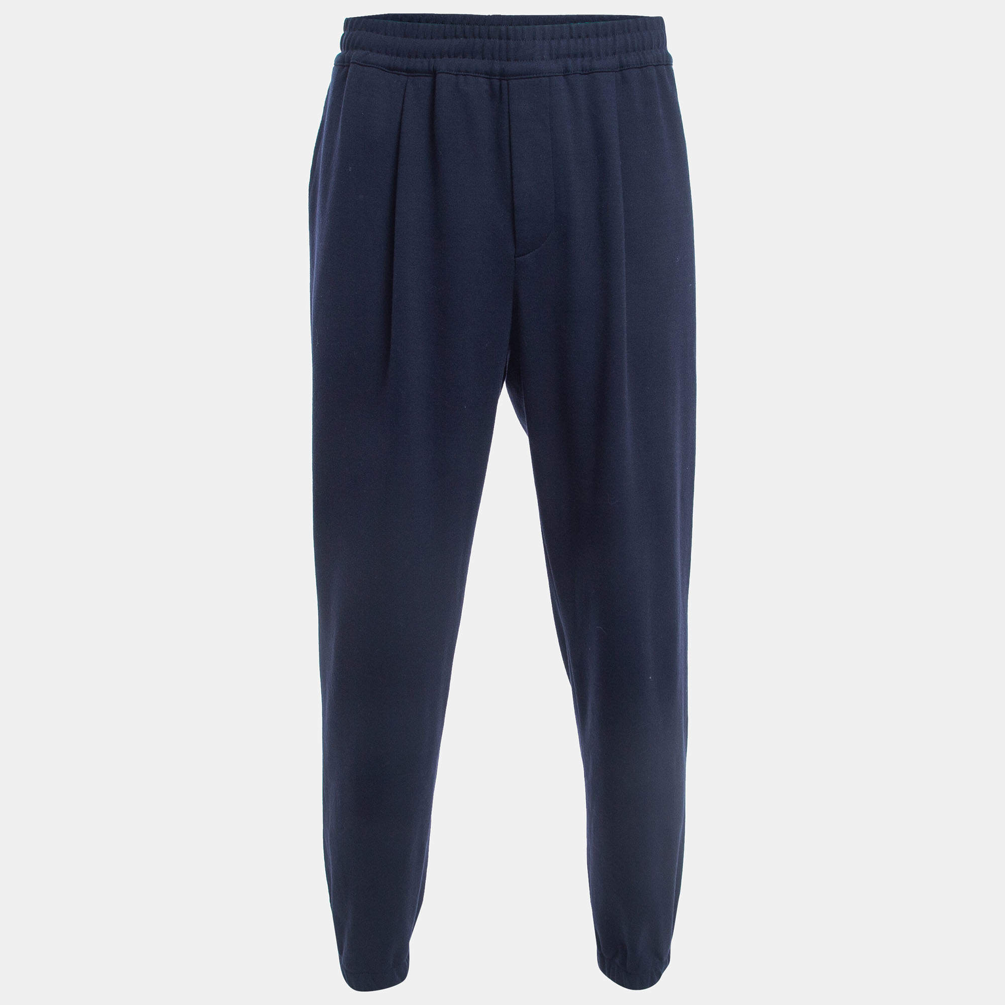 Pre Owned Loro Piana Navy Blue Wool Knit Drawstring Joggers XXL