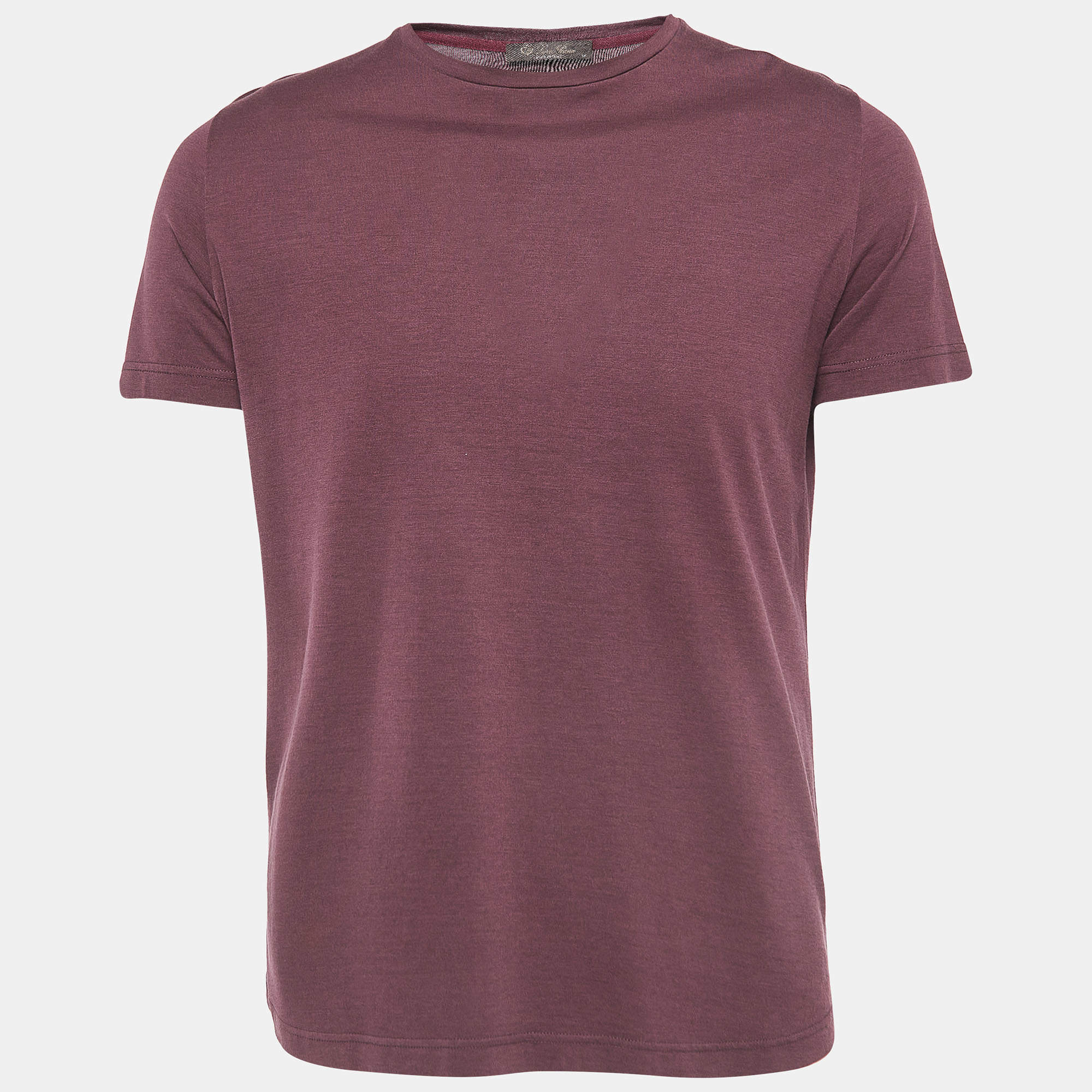 مملوكة مسبقًا Loro Piana Burgundy Cotton Crew Neck T-Shirt M