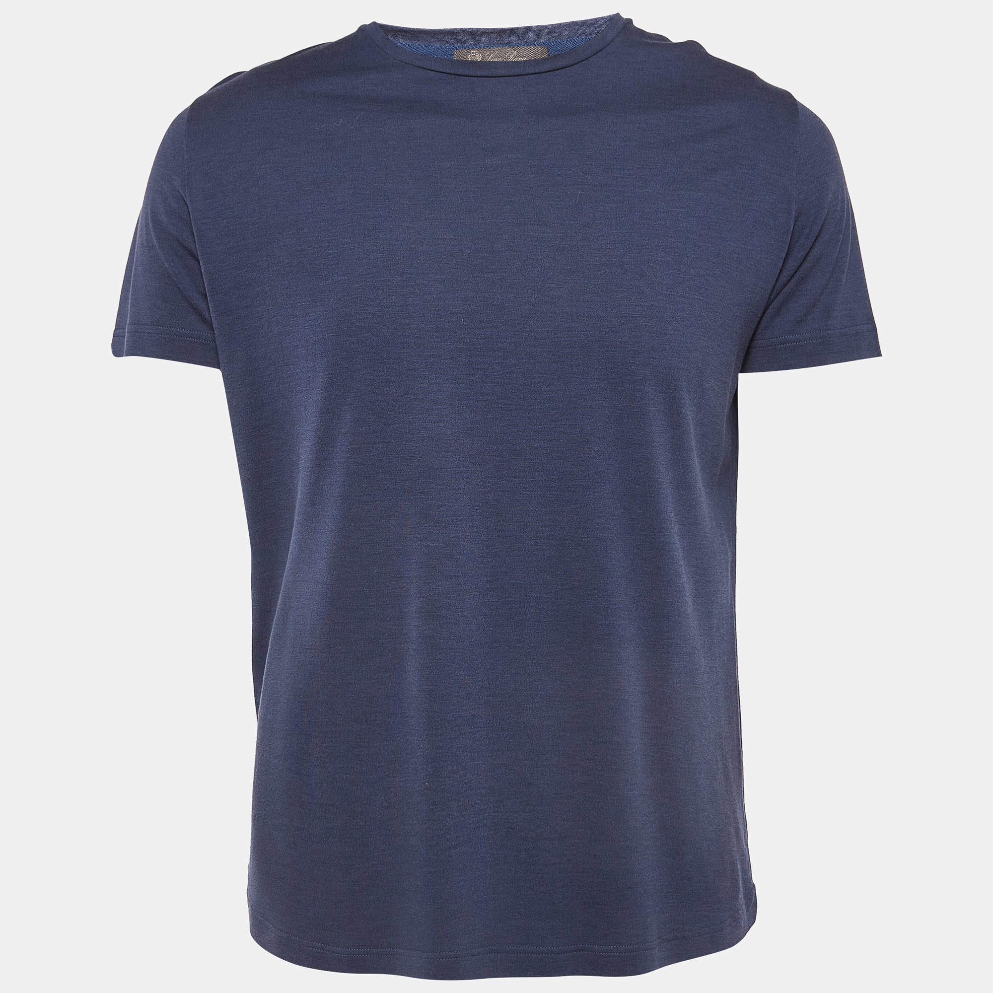 مملوكة مسبقًا Loro Piana Blue Cotton Blend Crew Neck T-Shirt M