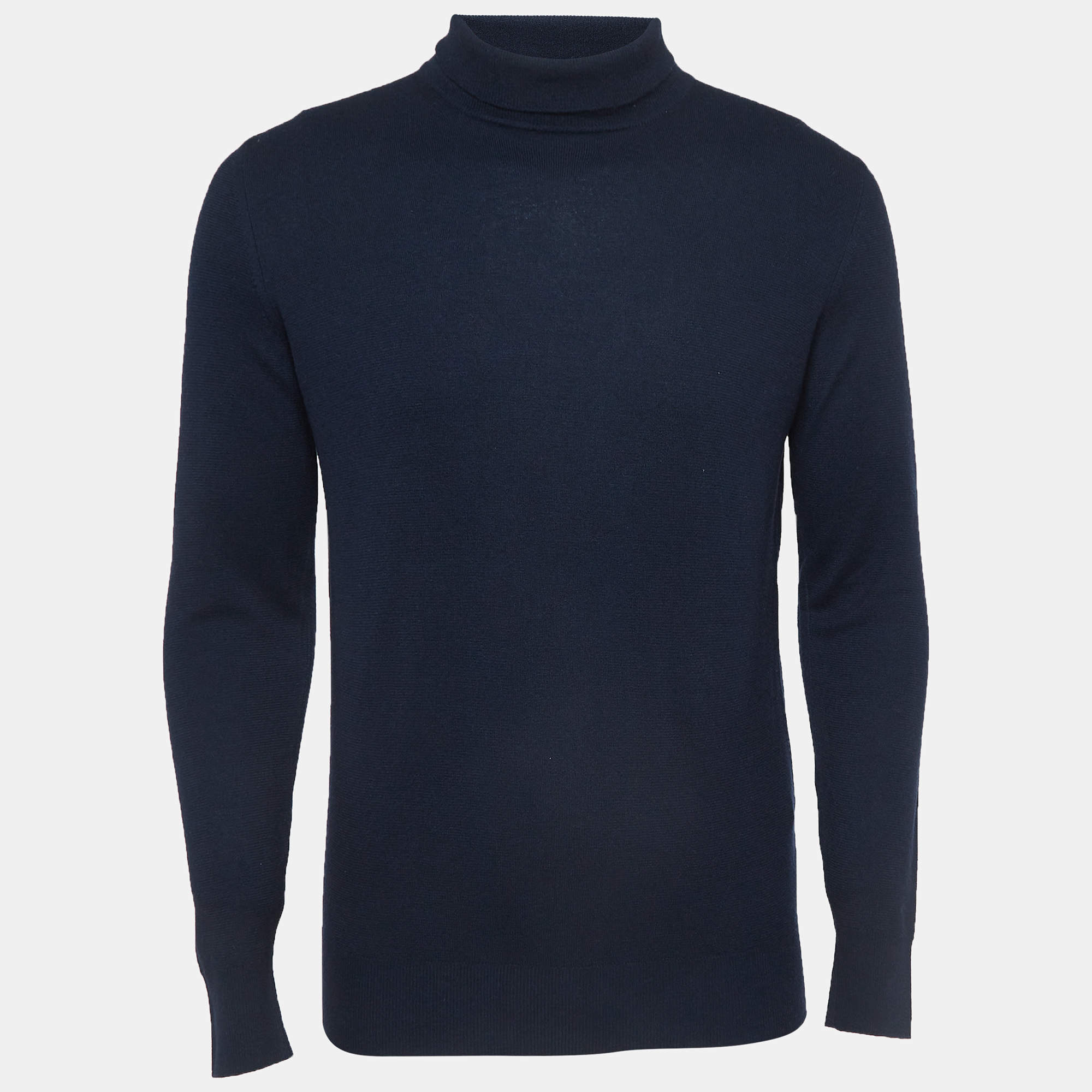 Pre Owned Loro Piana Navy Blue Baby Cashmere Turtle Neck Sweater L