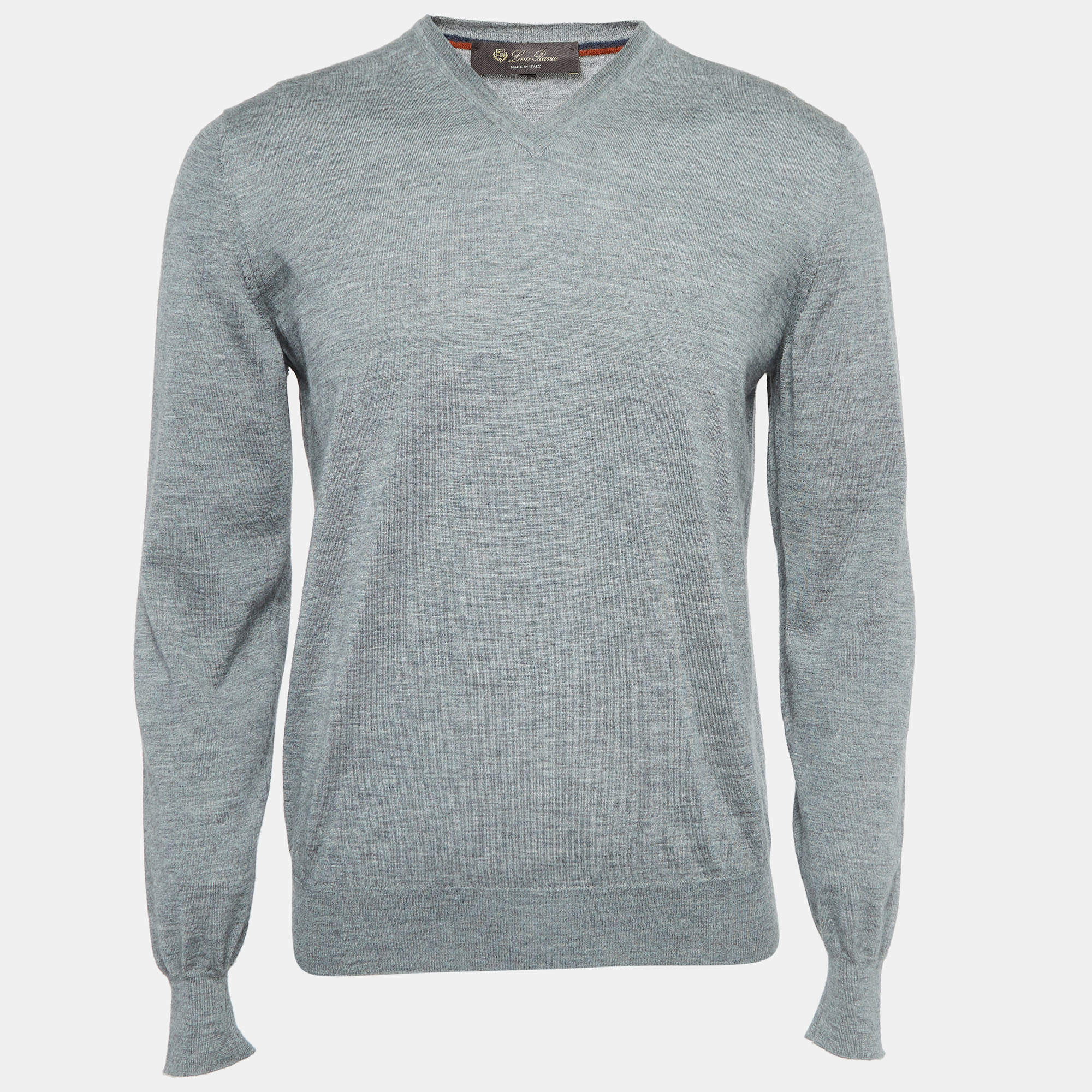 Pre Owned Loro Piana Grey Cashmere V-Neck Sweater M