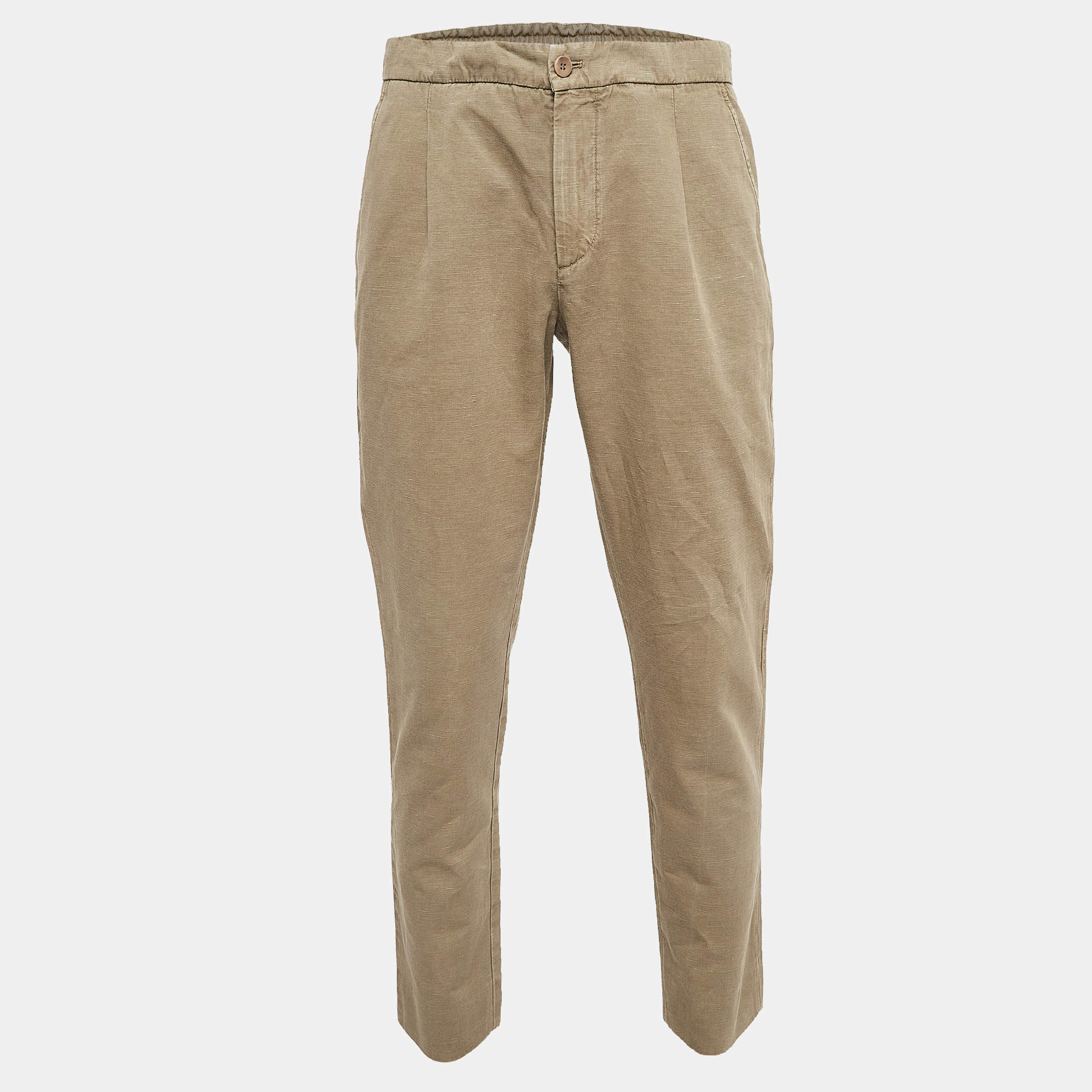 Pre Owned Loro Piana Green Linen Blend Drawstring Trousers L