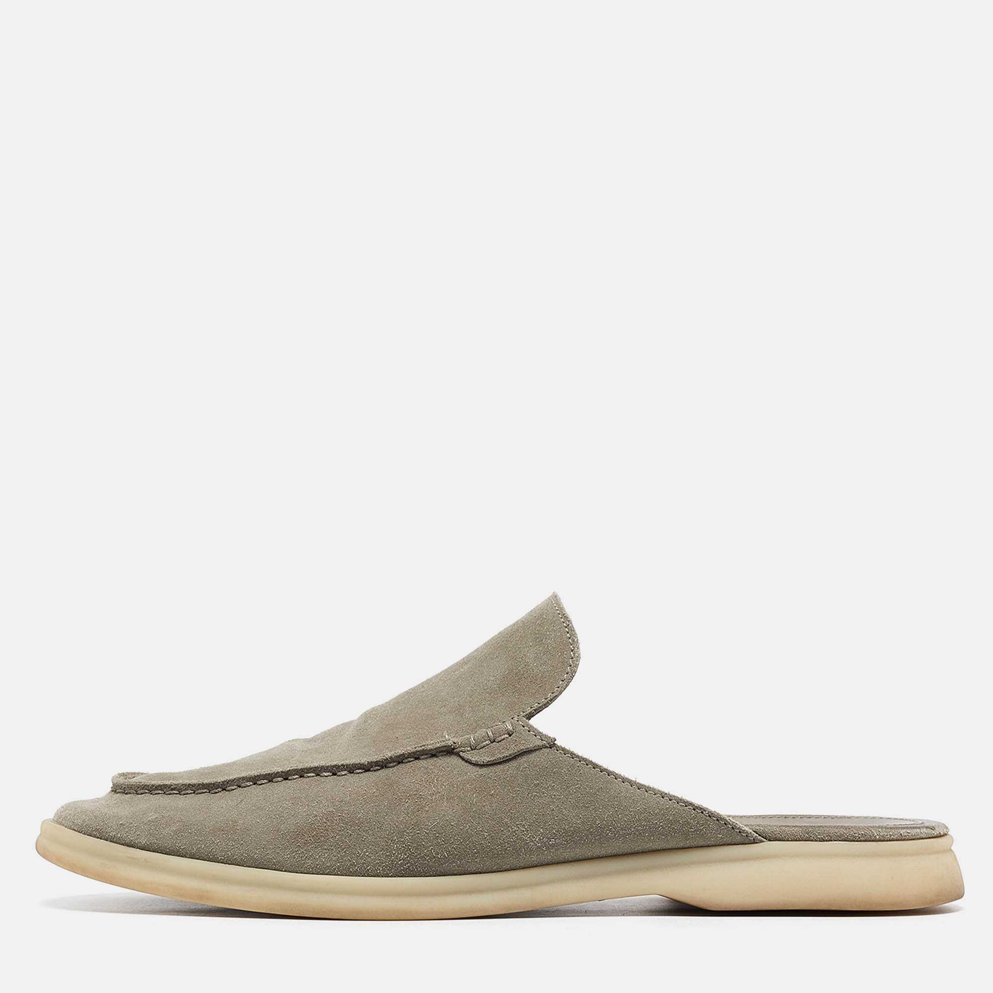 Pre Owned Loro Piana Grey Suede Babouche Walk Mules Size 42
