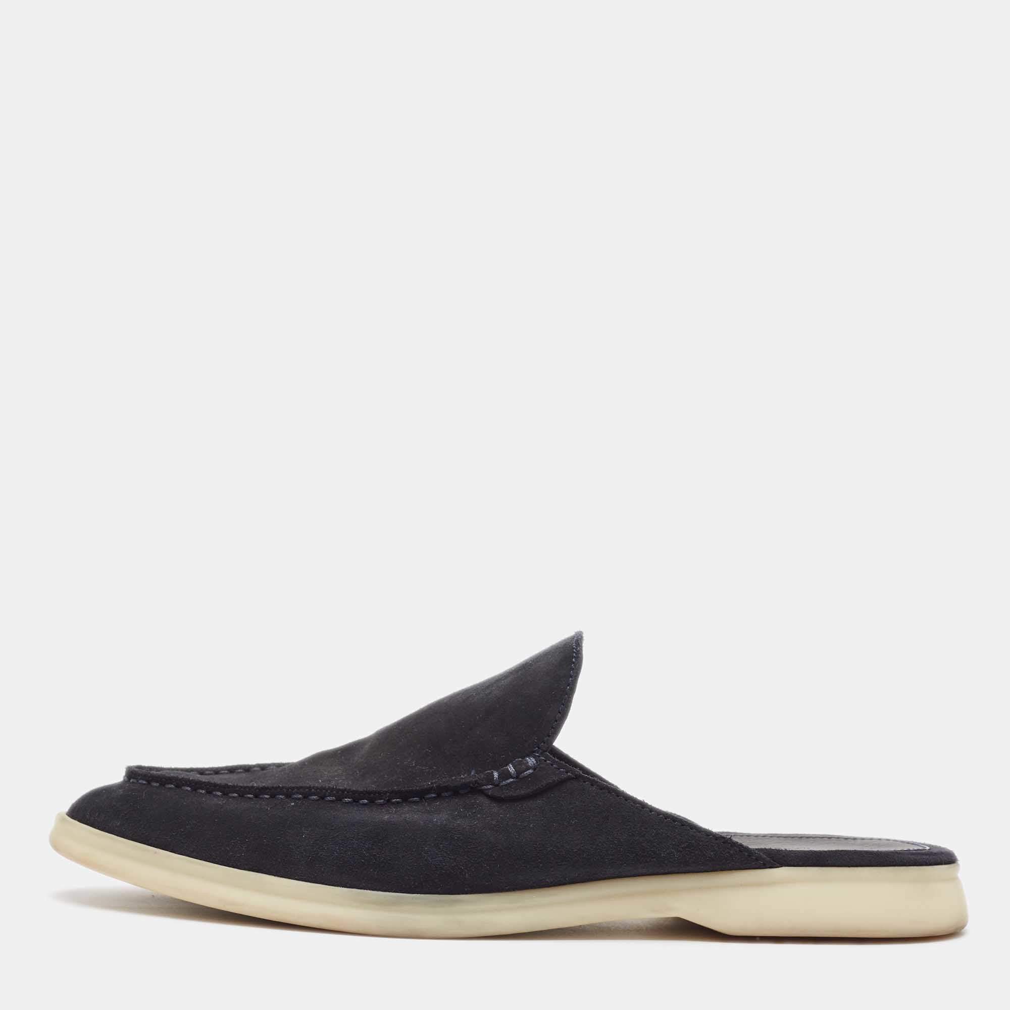 Loro Piana Black Suede Babouche Walk Mules Size 42