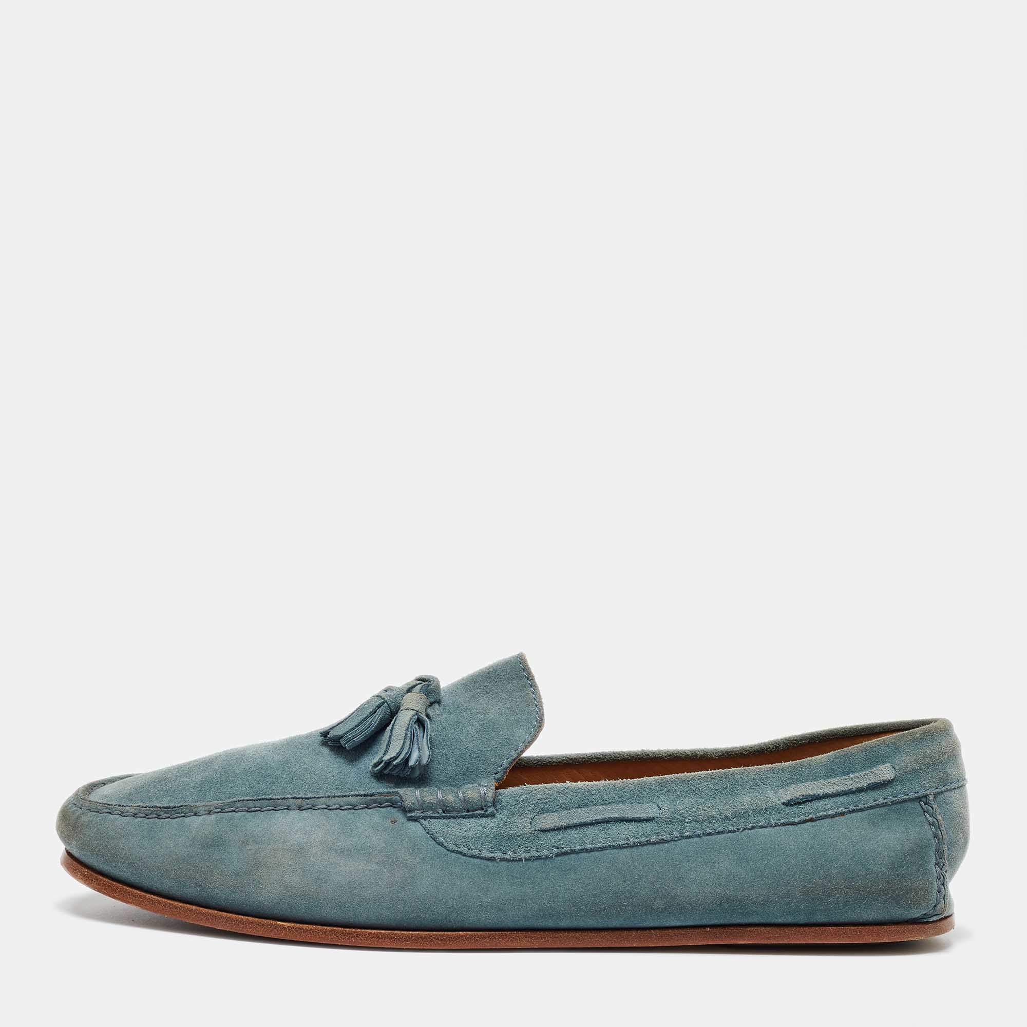 Pre Owned Loro Piana Blue Suede Tassel Detail Slip On Loafers Size 42