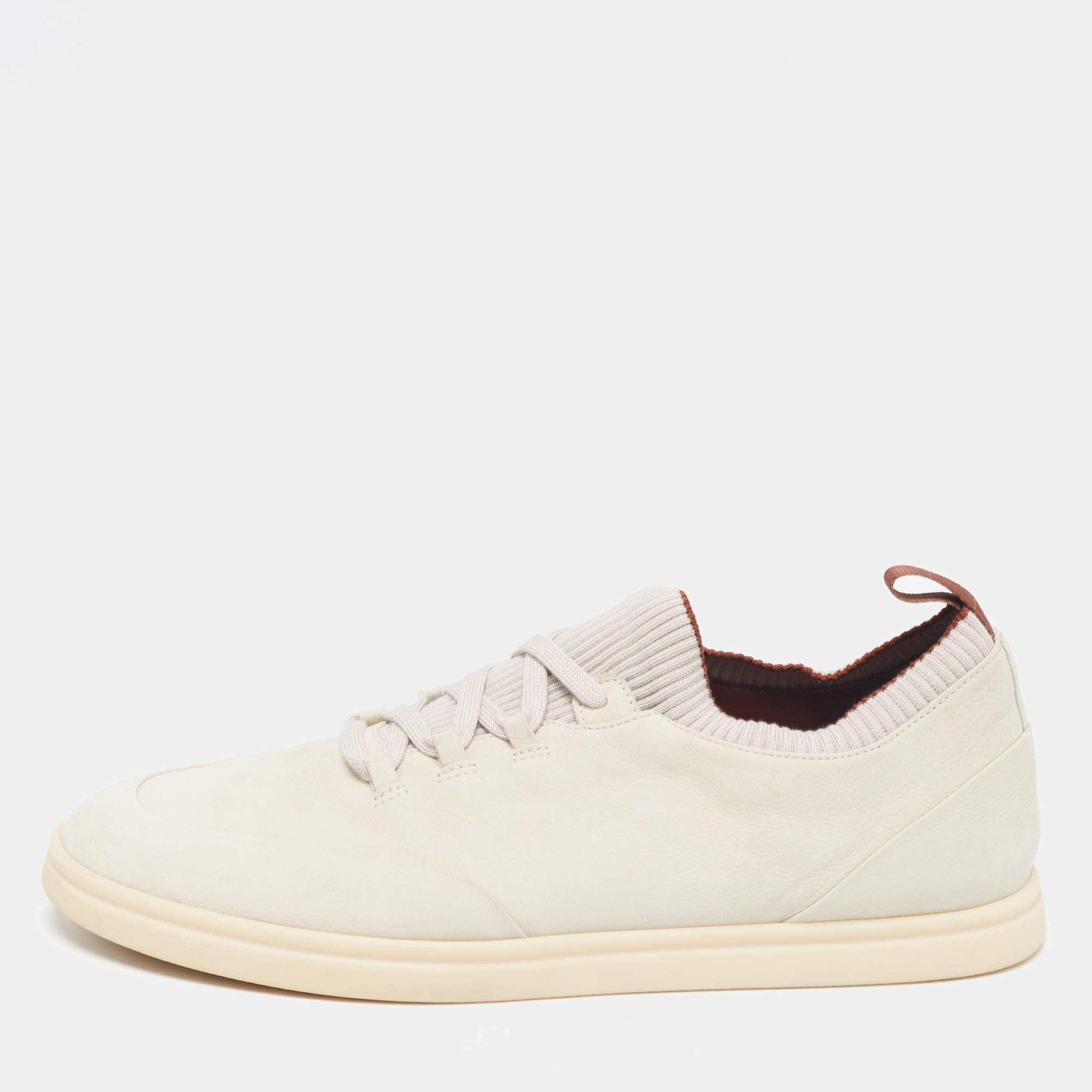 Pre Owned Loro Piana Grey Nubuck Leather Lace Up Sneakers Size 43.5