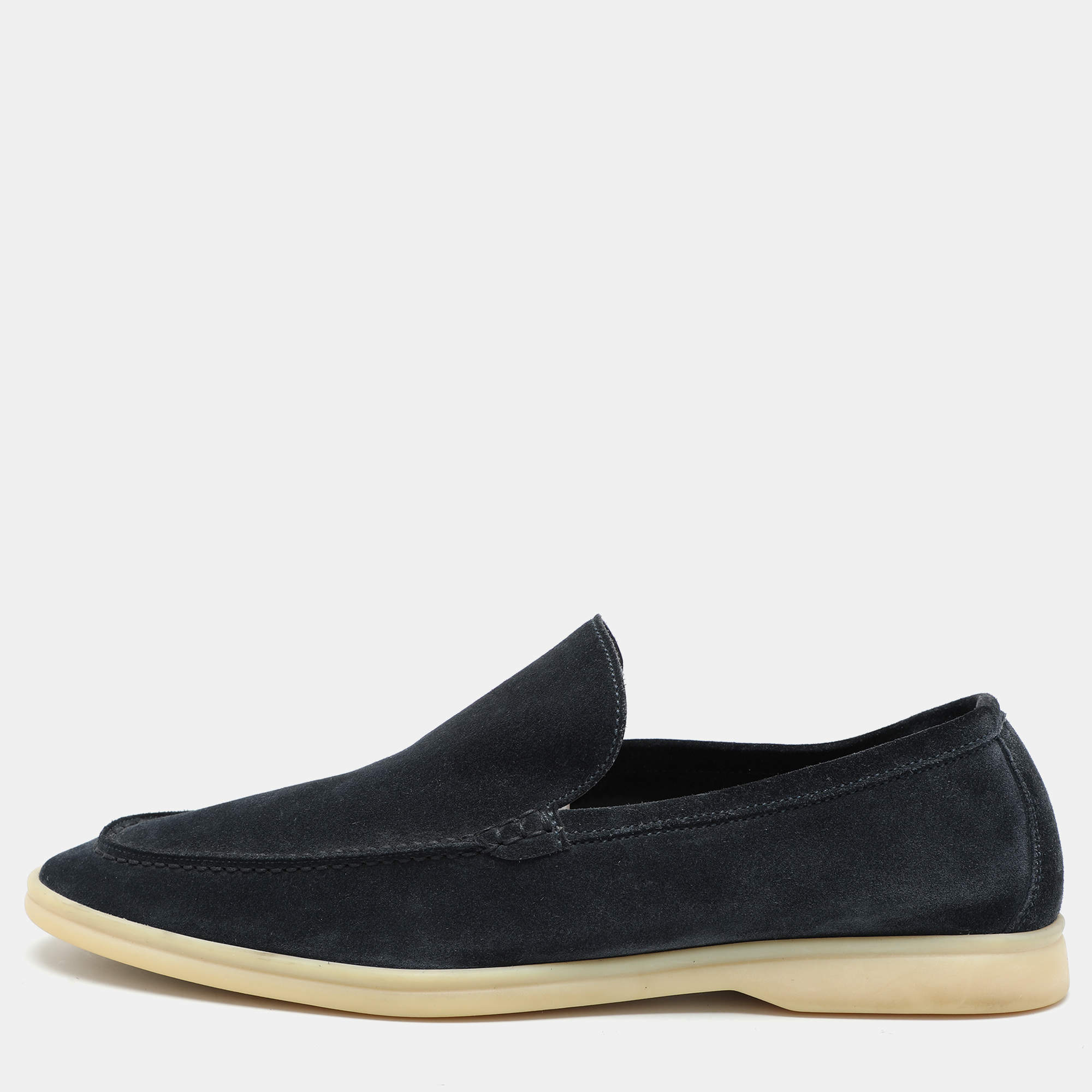 Pre Owned Loro Piana Navy Blue Suede Summer Walk Loafers Size 44