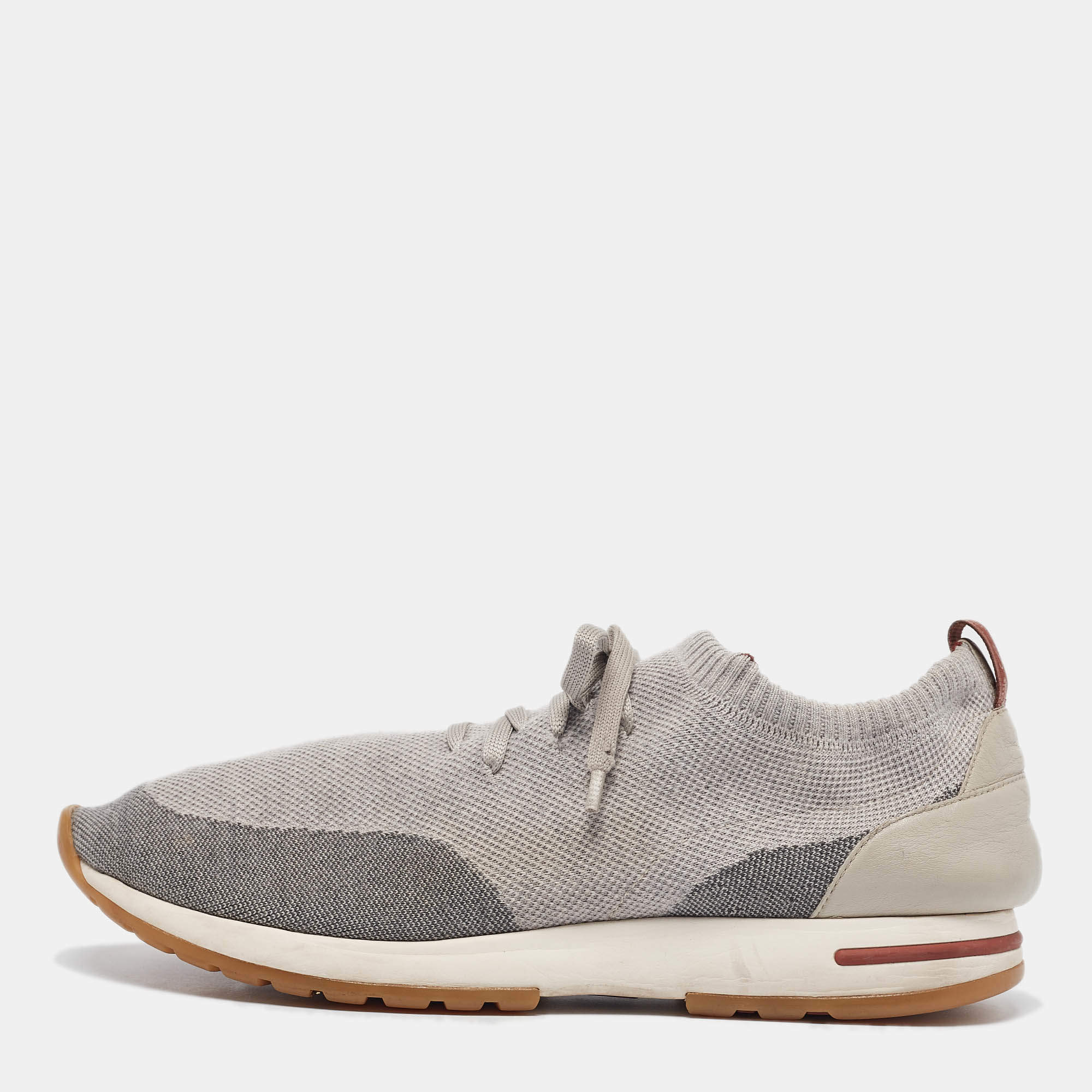 Pre Owned Loro Piana Grey Fabric and Leather 360 LP Flexy Walk Lace Up Sneakers Size 46