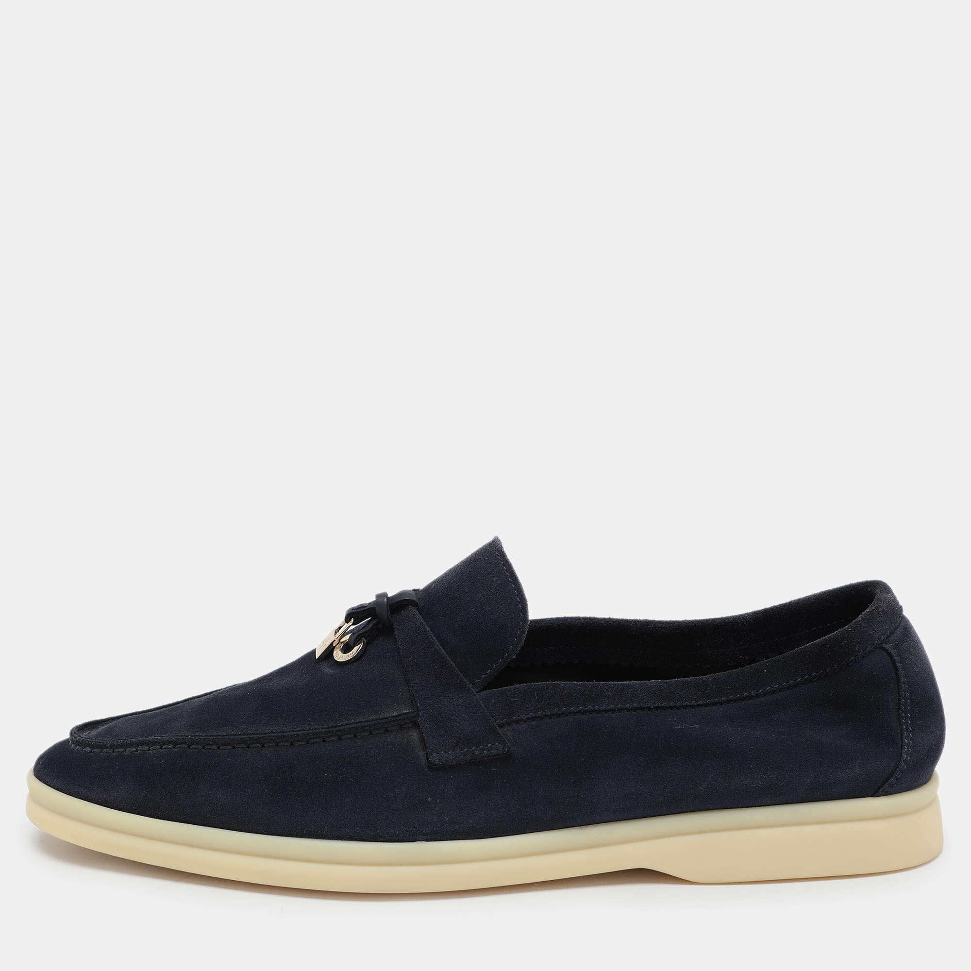 Pre Owned Loro Piana Navy Blue Suede Summer Charms Walk Loafers Size 42