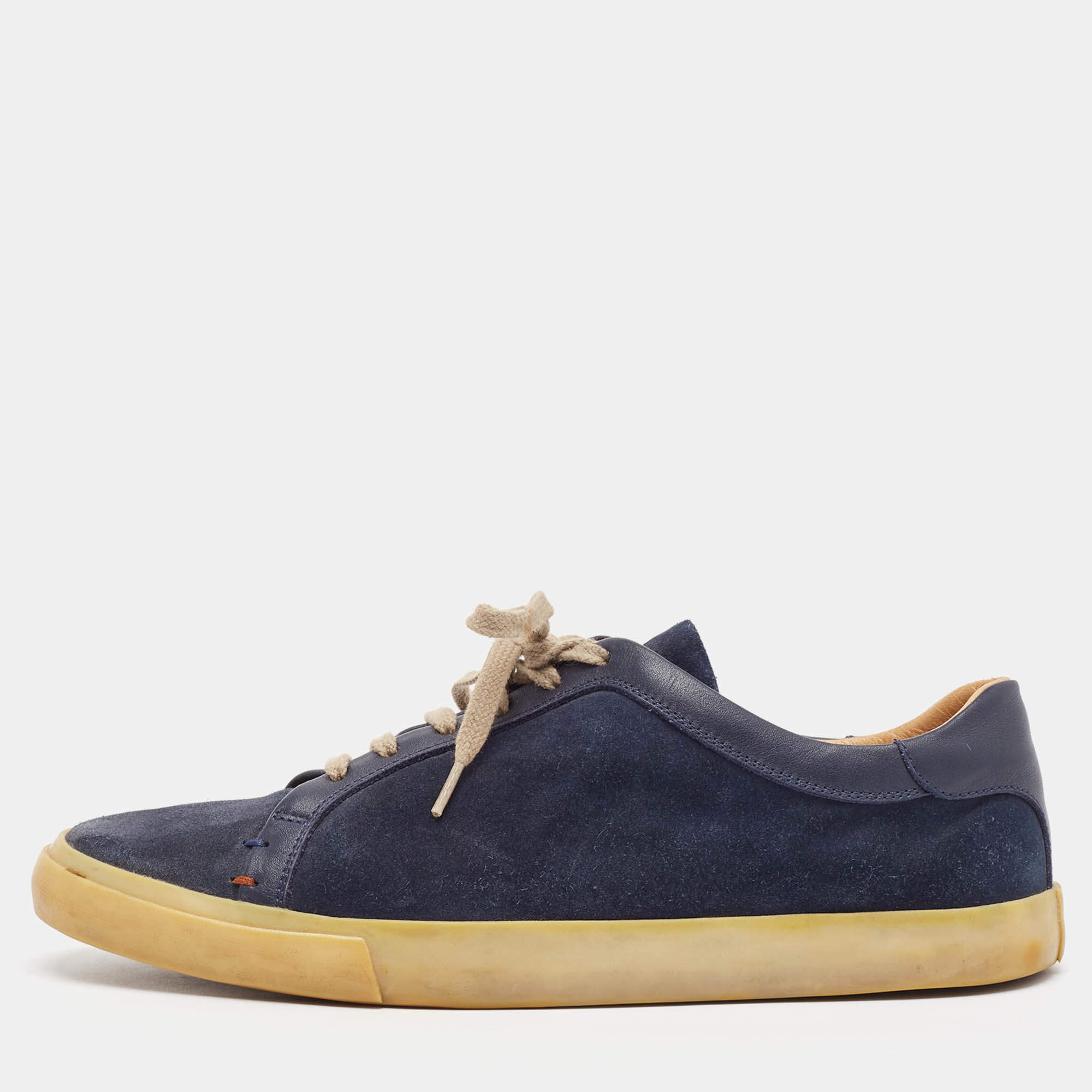 Pre Owned Loro Piana Navy Blue Suede and Leather Freetime Walk Sneakers Size 42