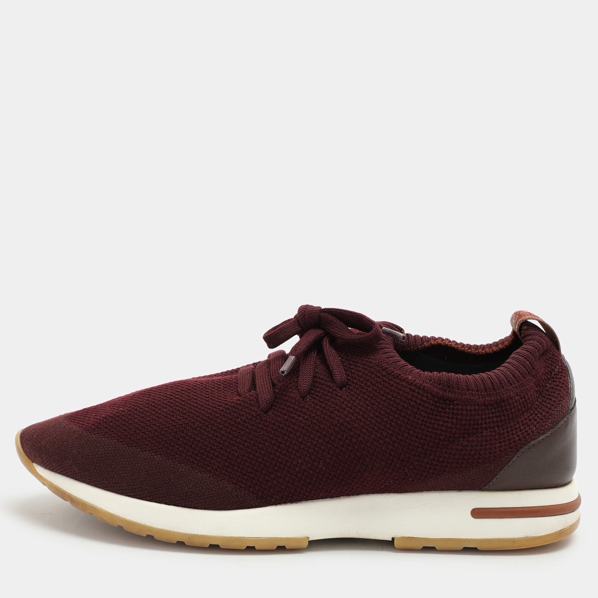 Loro Piana Burgundy Knit Fabric 360 LP Flexy Walk Low Top Sneakers Size 41