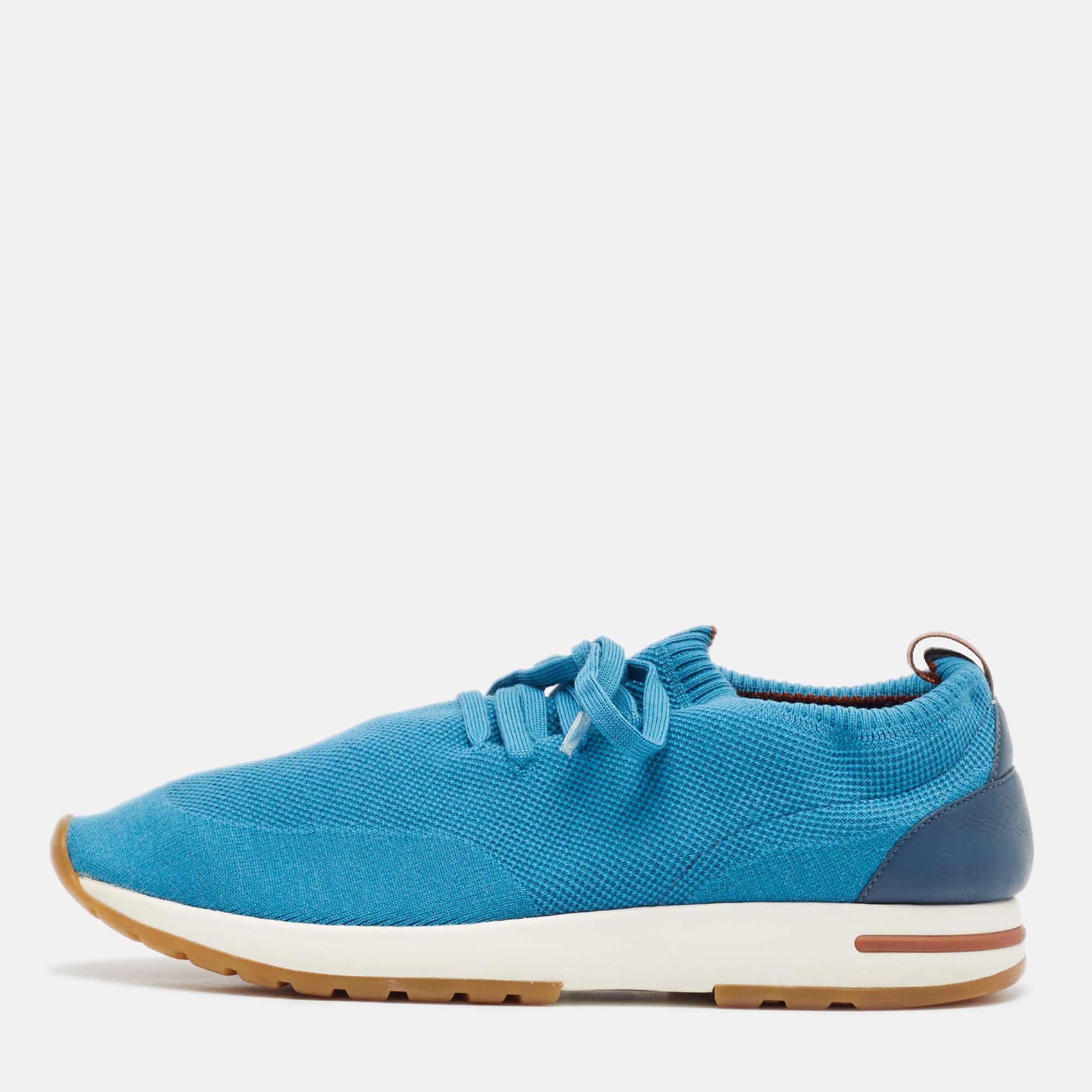 Loro Piana Blue Knit Fabric 360 LP Flexy Walk Sneakers Size 43