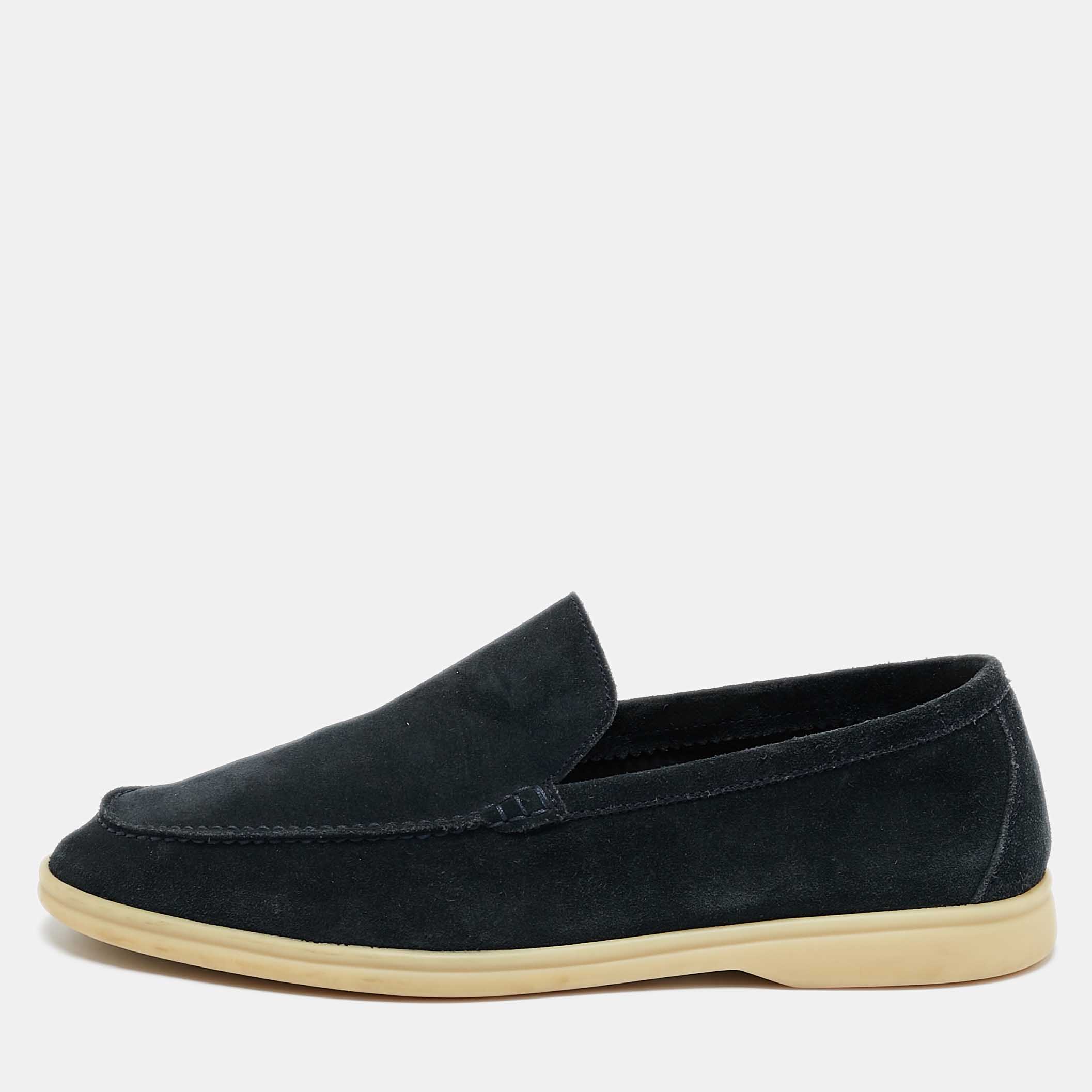 Pre Owned Loro Piana Navy Blue Suede Summer Walk Slip On Loafers Size 43