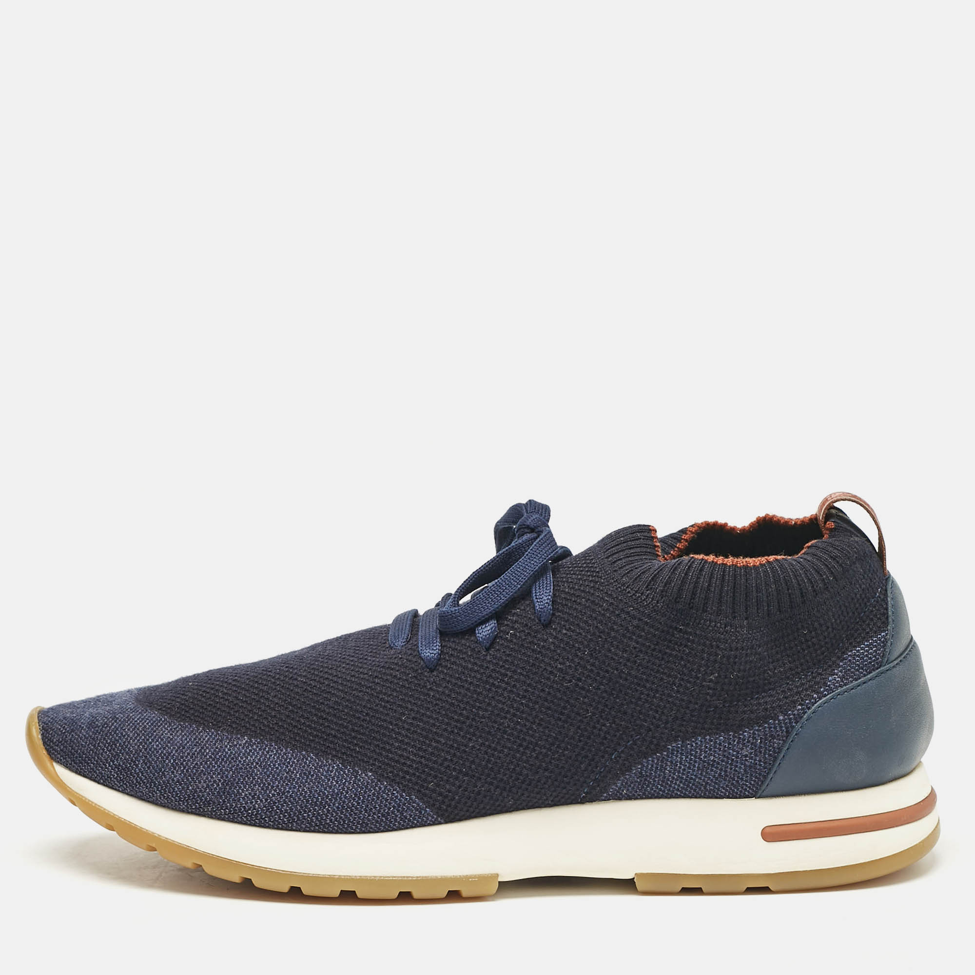 Pre Owned Loro Piana Navy Blue Fabric and Leather 360 Flexy Walker Sneakers Size 42