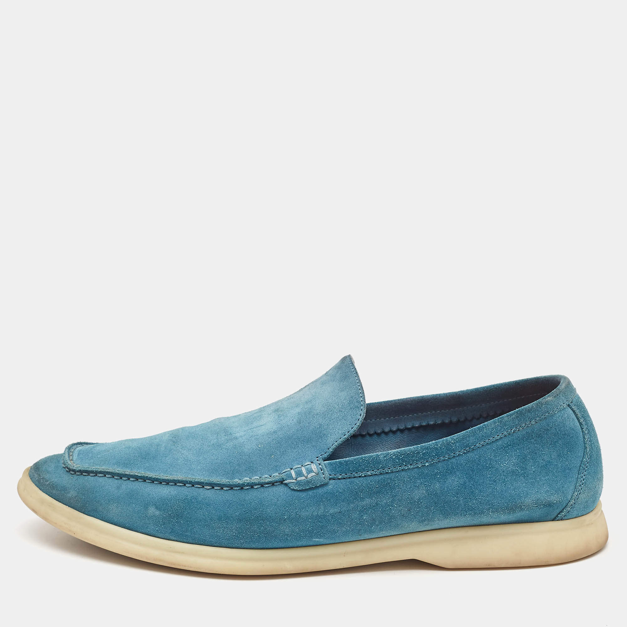 Pre Owned Loro Piana Blue Suede Summer Walk Loafers Size 44