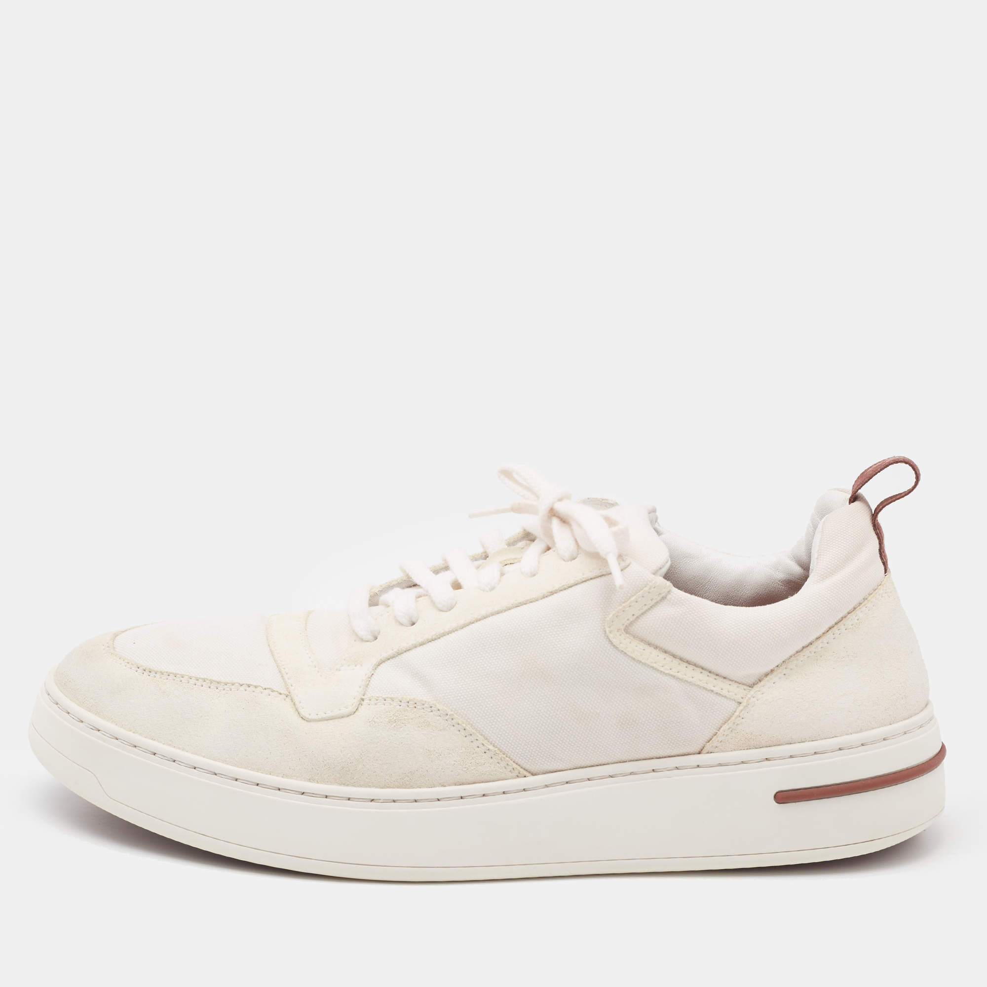 Loro Piana White Canvas and Suede Newport Low Top Sneakers Size 42