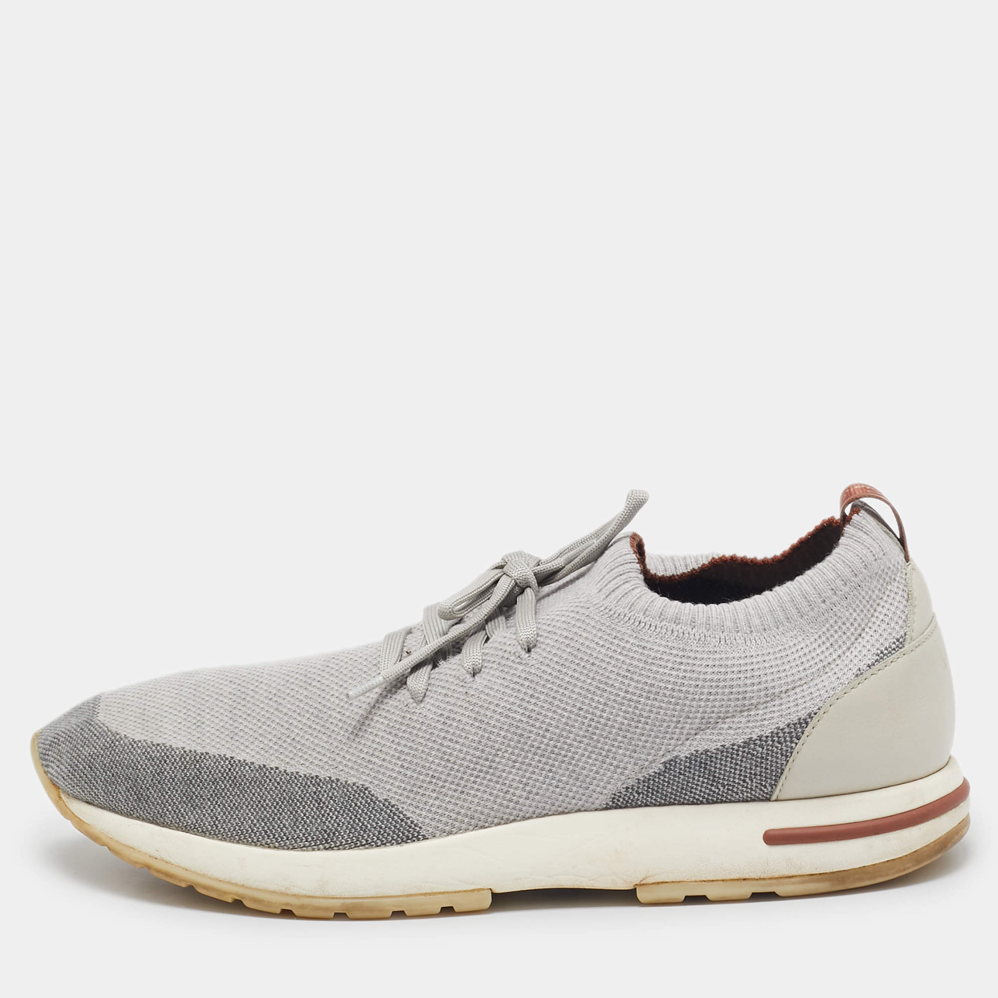 Loro Piana Grey Knit Fabric 360 LP Flexy Walk Slip On Sneakers Size 43
