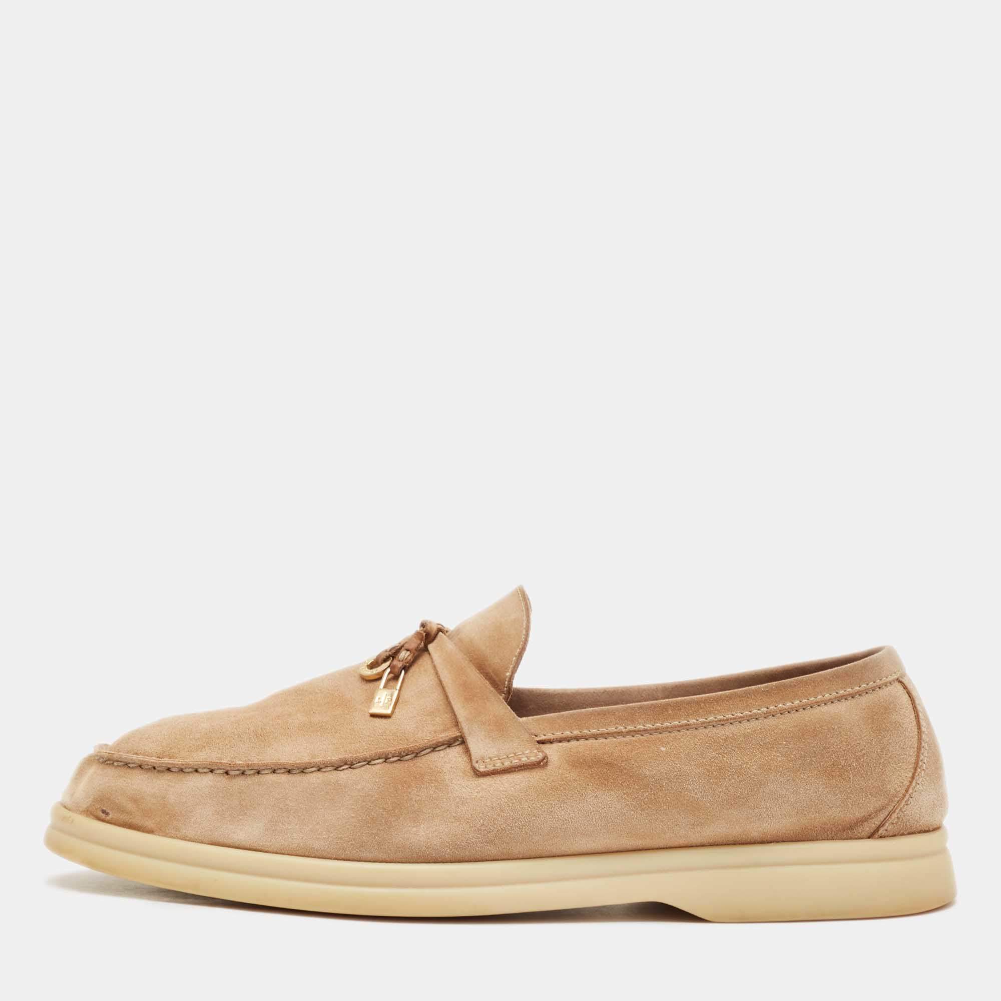 Pre Owned Loro Piana Beige Suede Summer Charms Walk Loafers Size 39.5