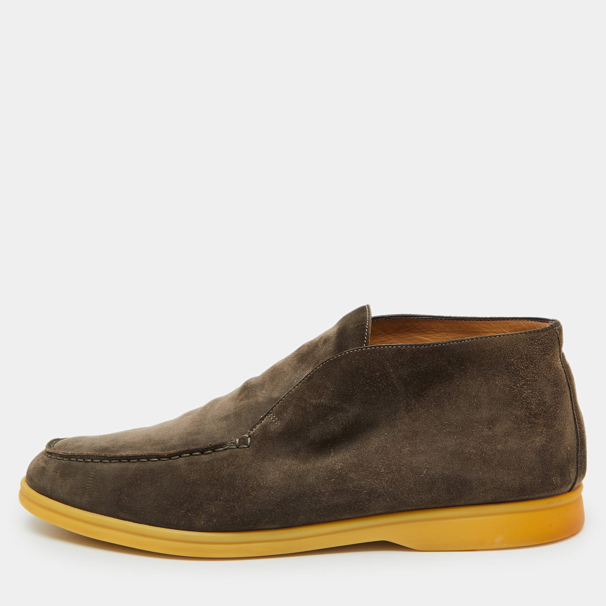 Loro Piana Dark Grey Suede Open Walk Ankle Boots Size 44.5