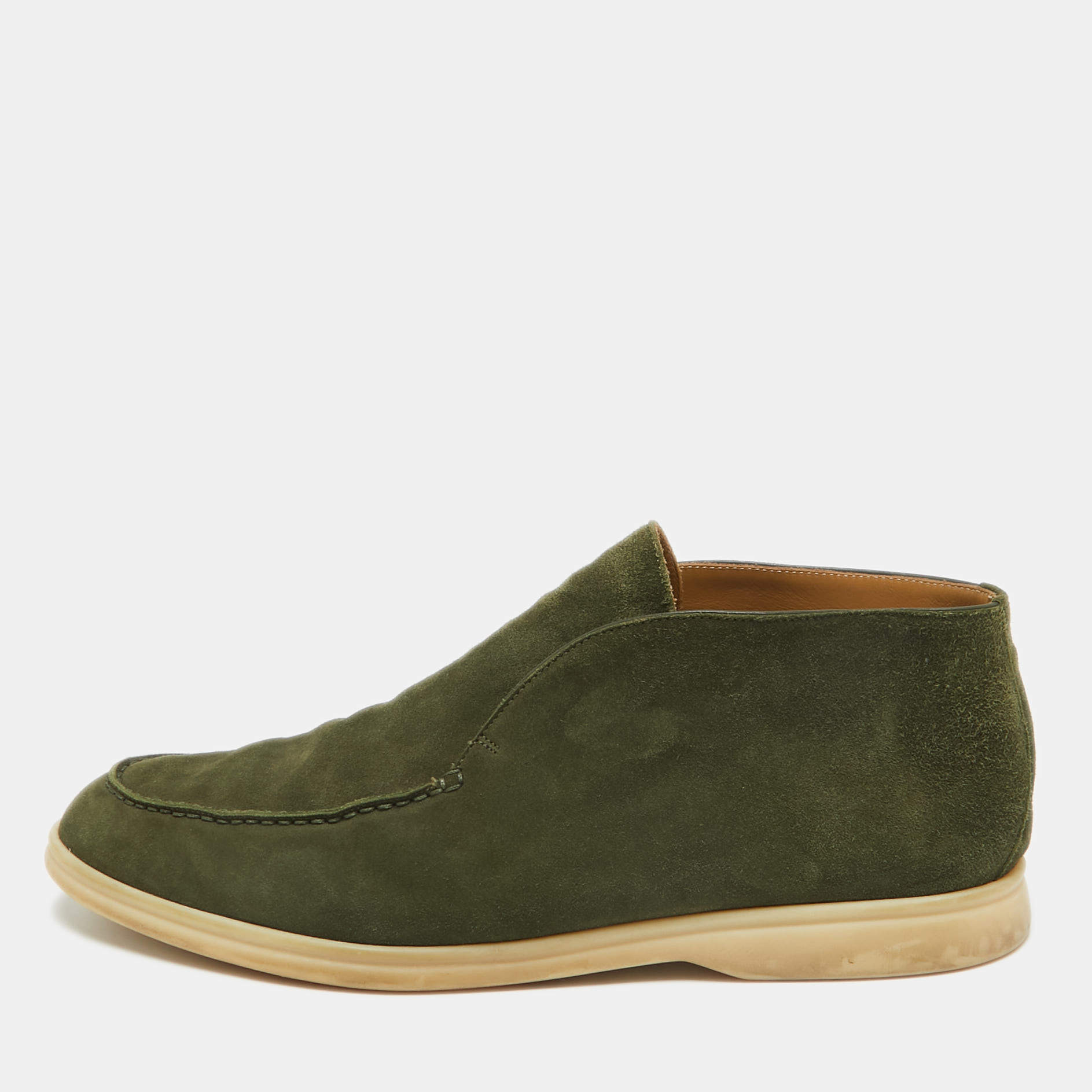 Loro Piana Green Suede Open Walk Ankle Boots Size 43.5