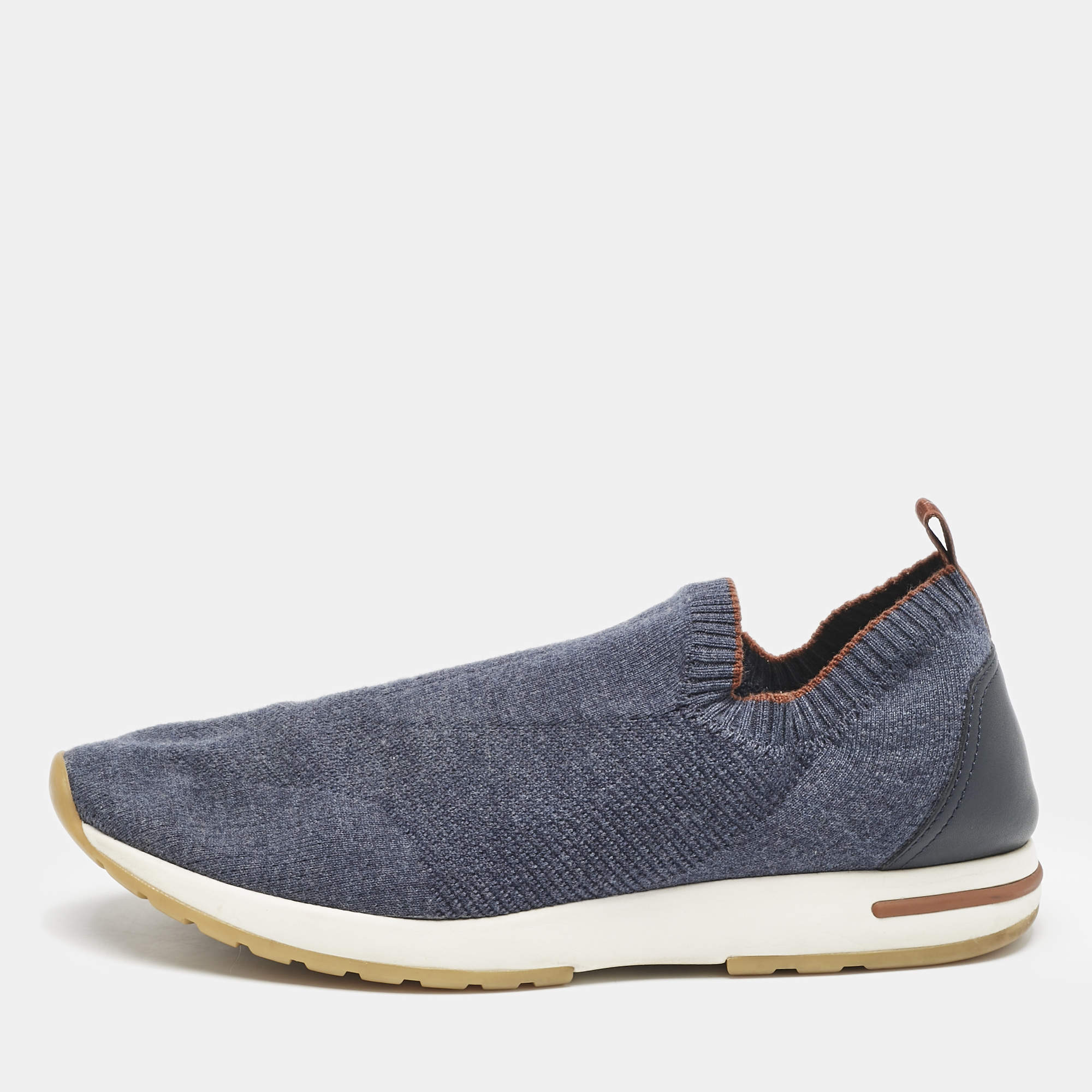 Pre Owned Loro Piana Navy Blue Stretch Knit 360 LP Flexy Walk Slip On Sneakers Size 43